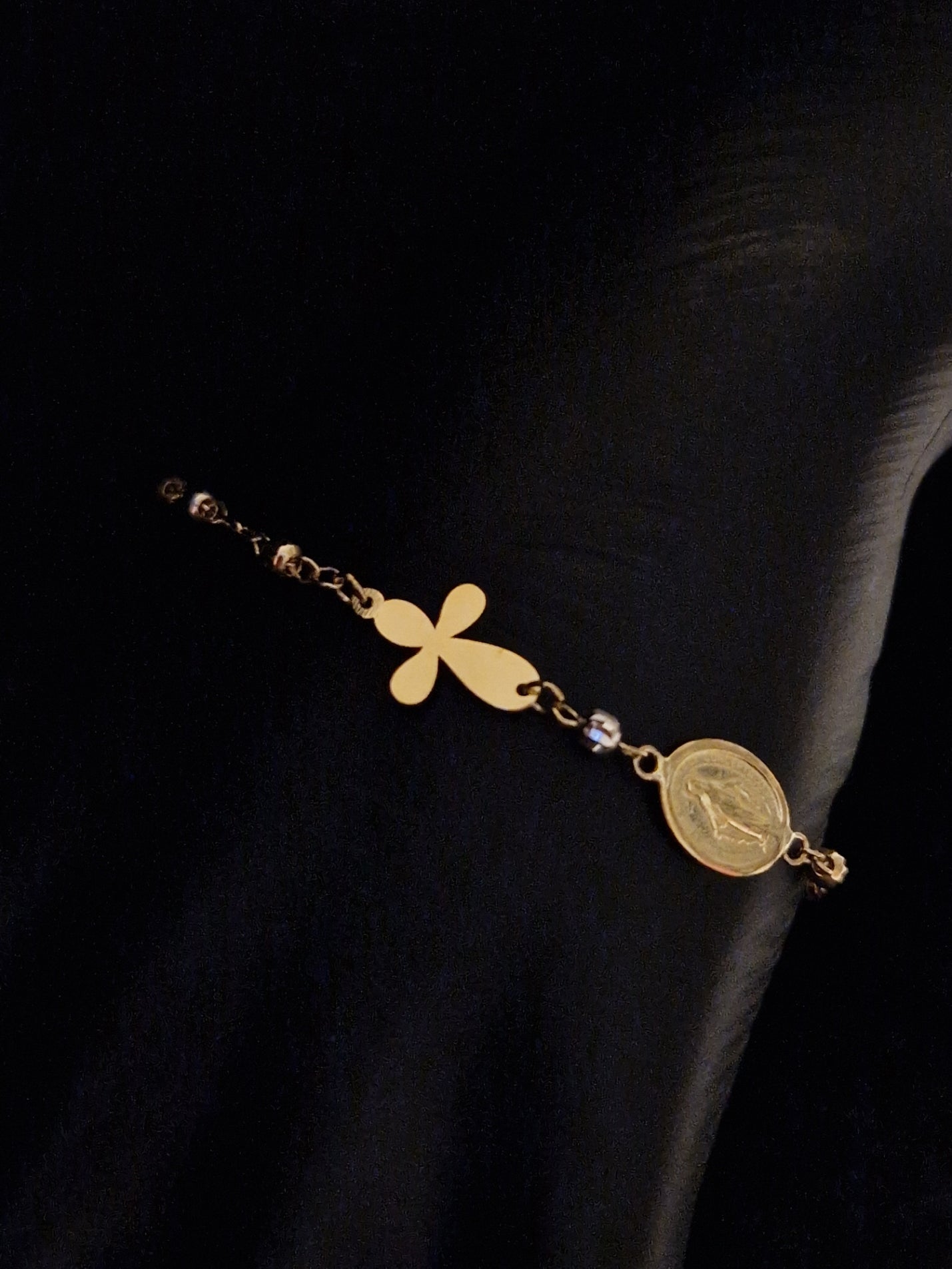 Religion Cross Beads Bracelet in Gold 18k Three Color Tone