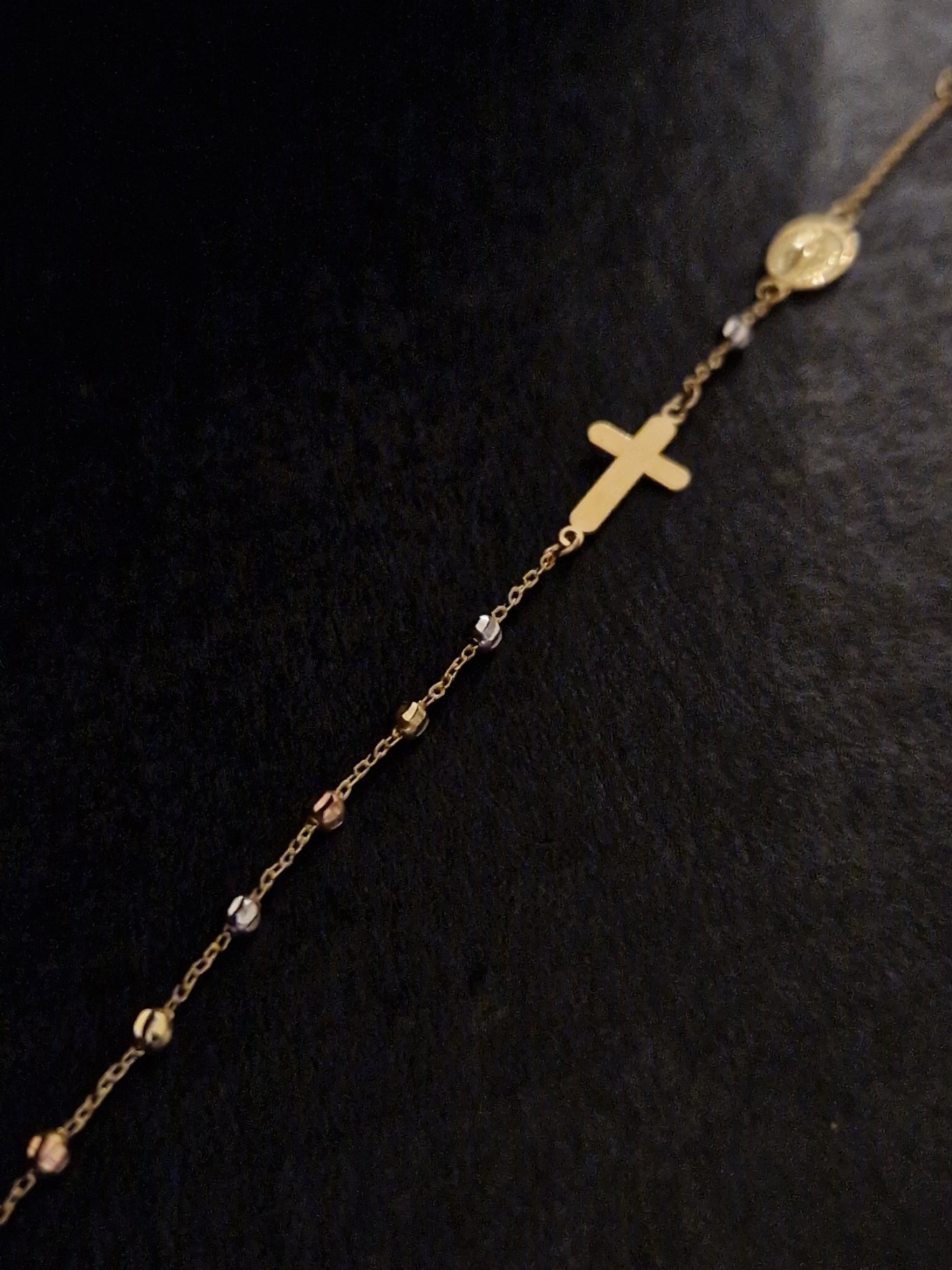 Religion Cross Beads Bracelet in Gold 18k Three Color Tone