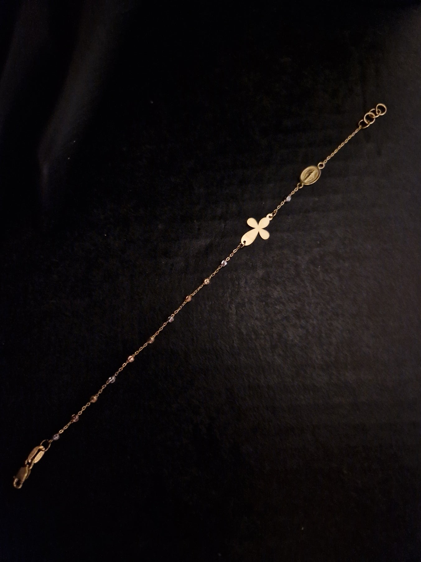 Religion Cross Beads Bracelet in Gold 18k Three Color Tone