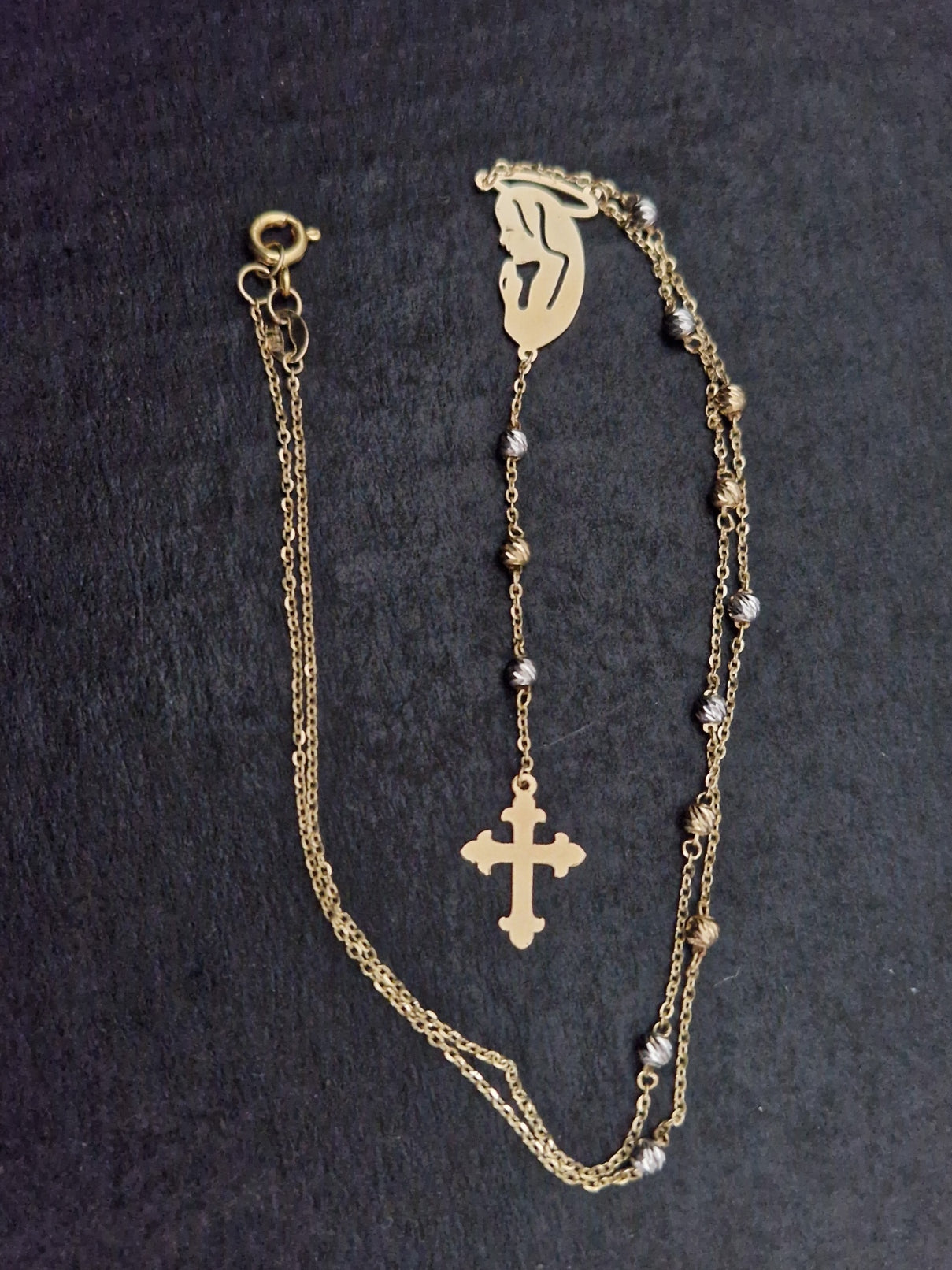 Rosary Beads Holy Virgin Mary And Cross in Gold 18k Two Tone Color