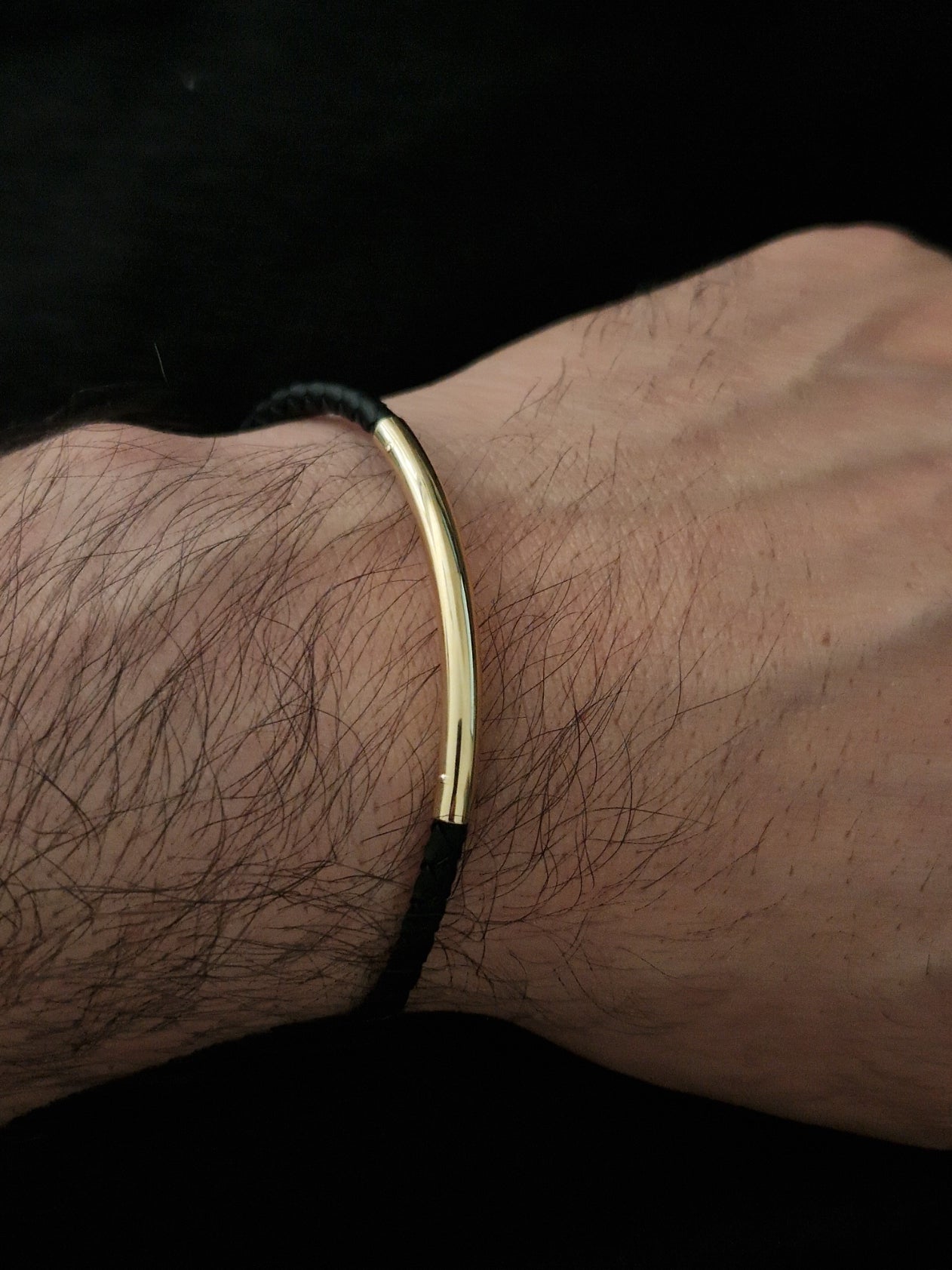 Men's Bracelet 18k Gold and braided Rubber