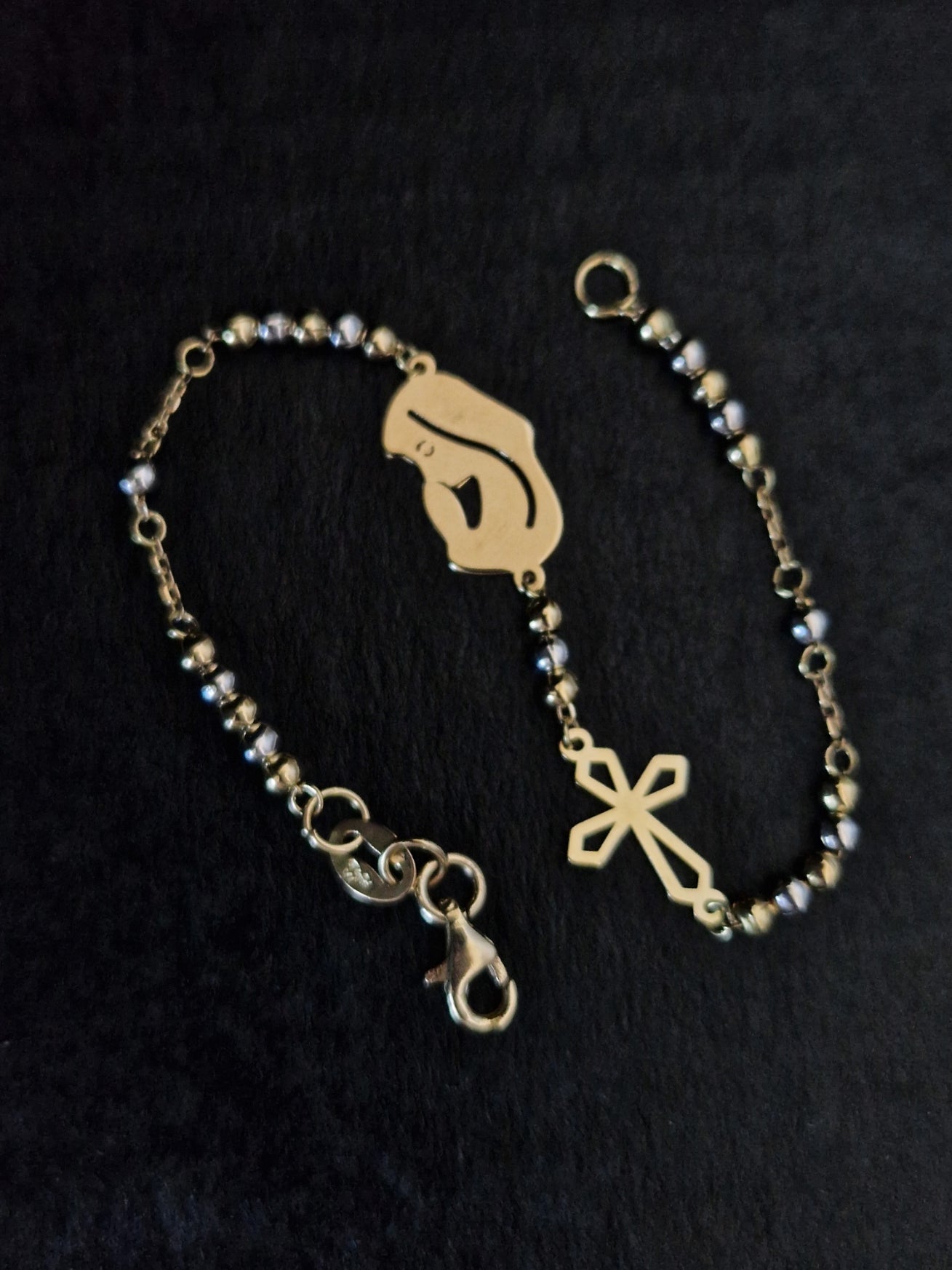 Bracelet Beads Holy Virgin Mary And Cross in Gold 18k Two Tone color