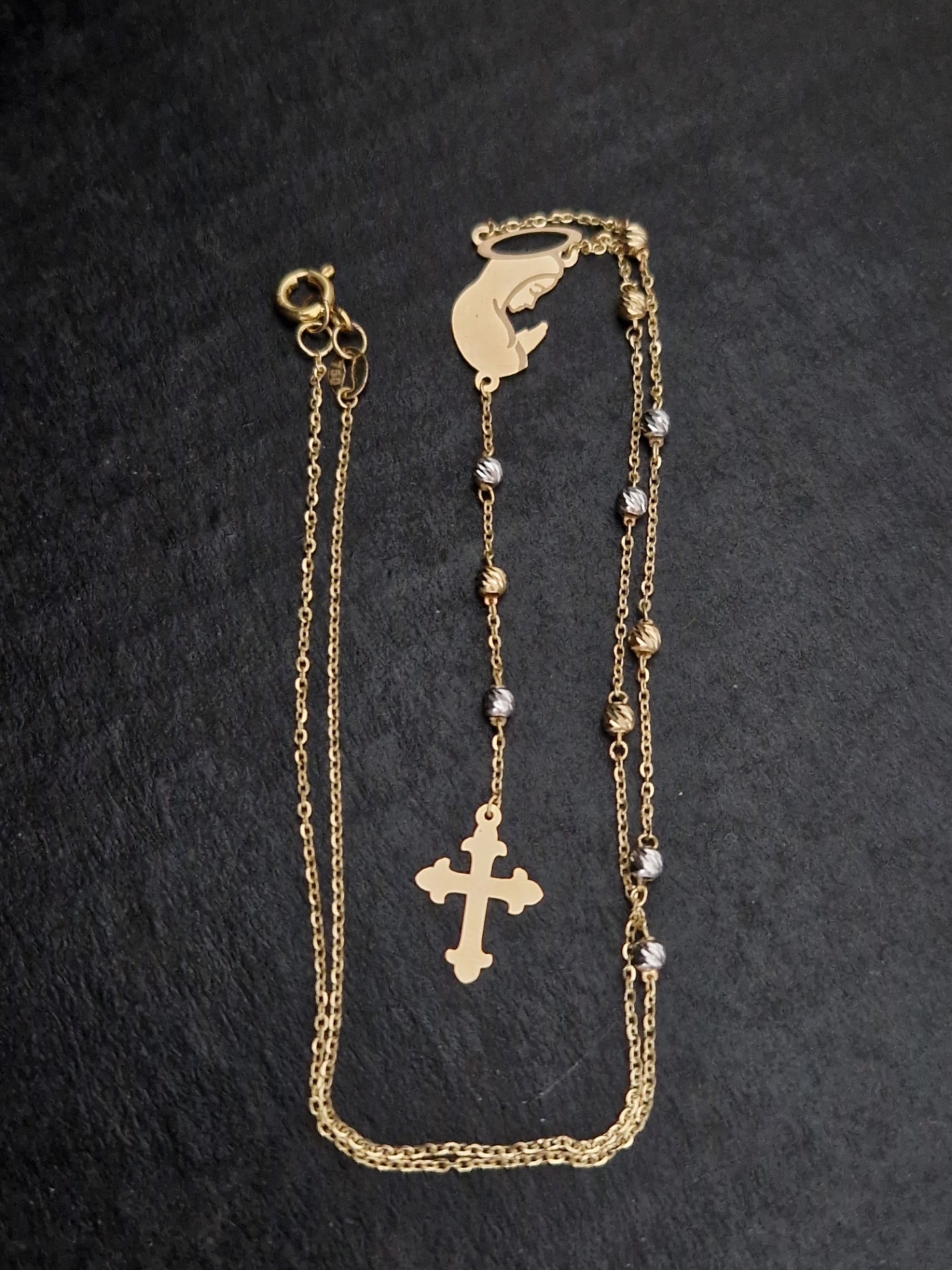 Rosary Beads Holy Virgin Mary And Cross in Gold 18k Two Tone Color