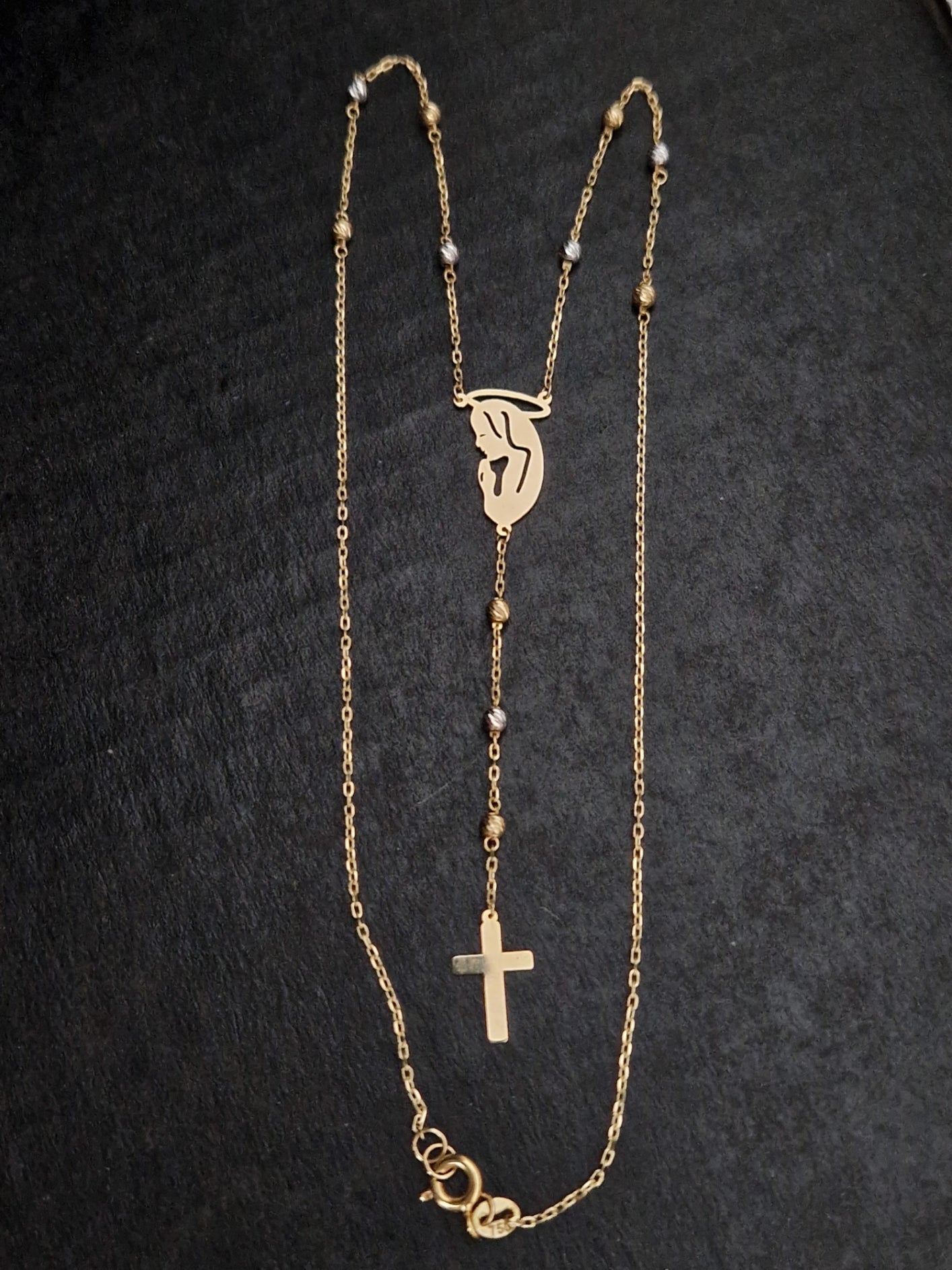 Rosary Beads Holy Virgin Mary And Cross in Gold 18k Two Tone Color