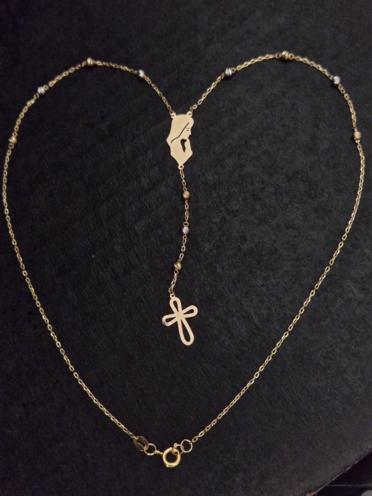 Rosary Beads Holy Virgin Mary And Cross in Gold 18k Two Tone Color