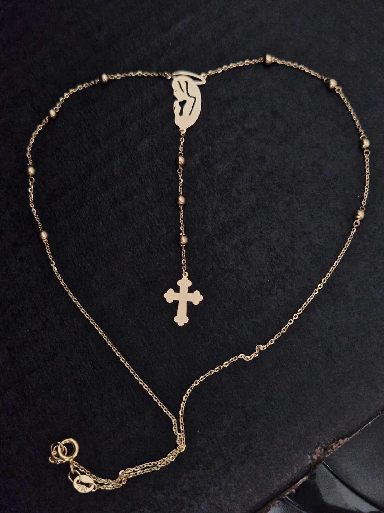 Rosary Beads Holy Virgin Mary And Cross in Gold 18k