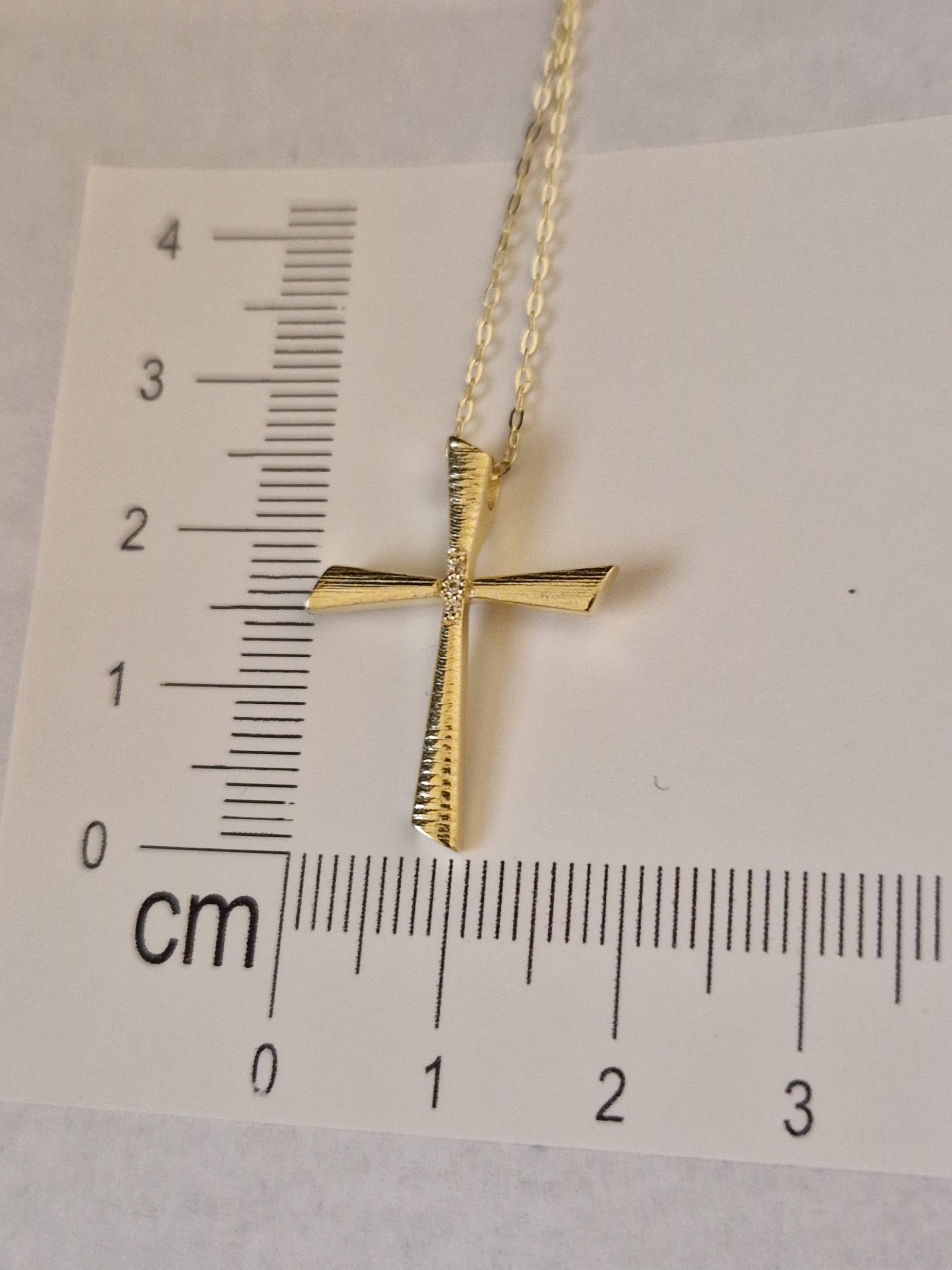 Necklace Pendant Cross with White Cubic Zirconia in Gold 18k