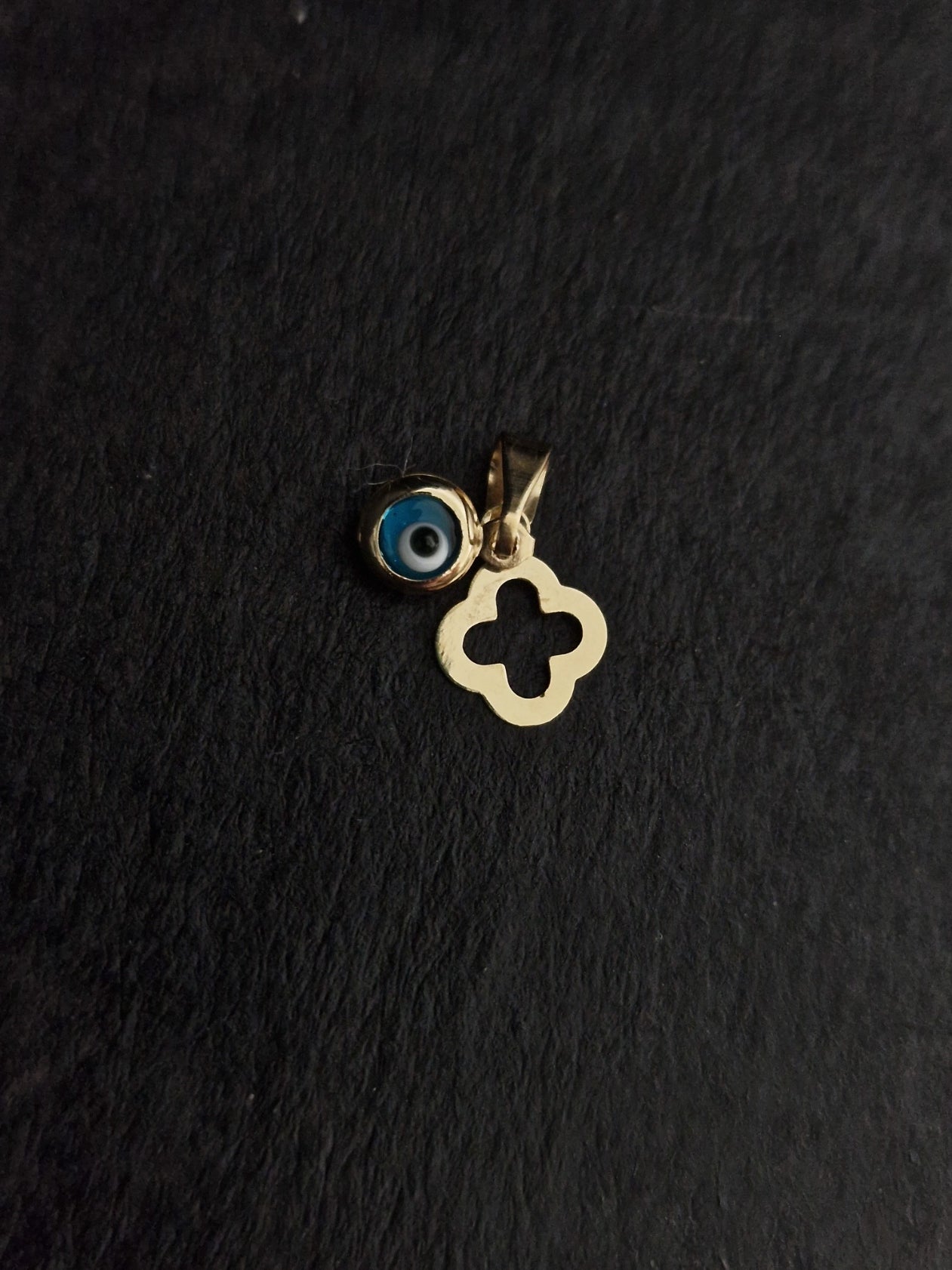 Religion Pendant Cross and Blue Evil Eye in Gold 18k