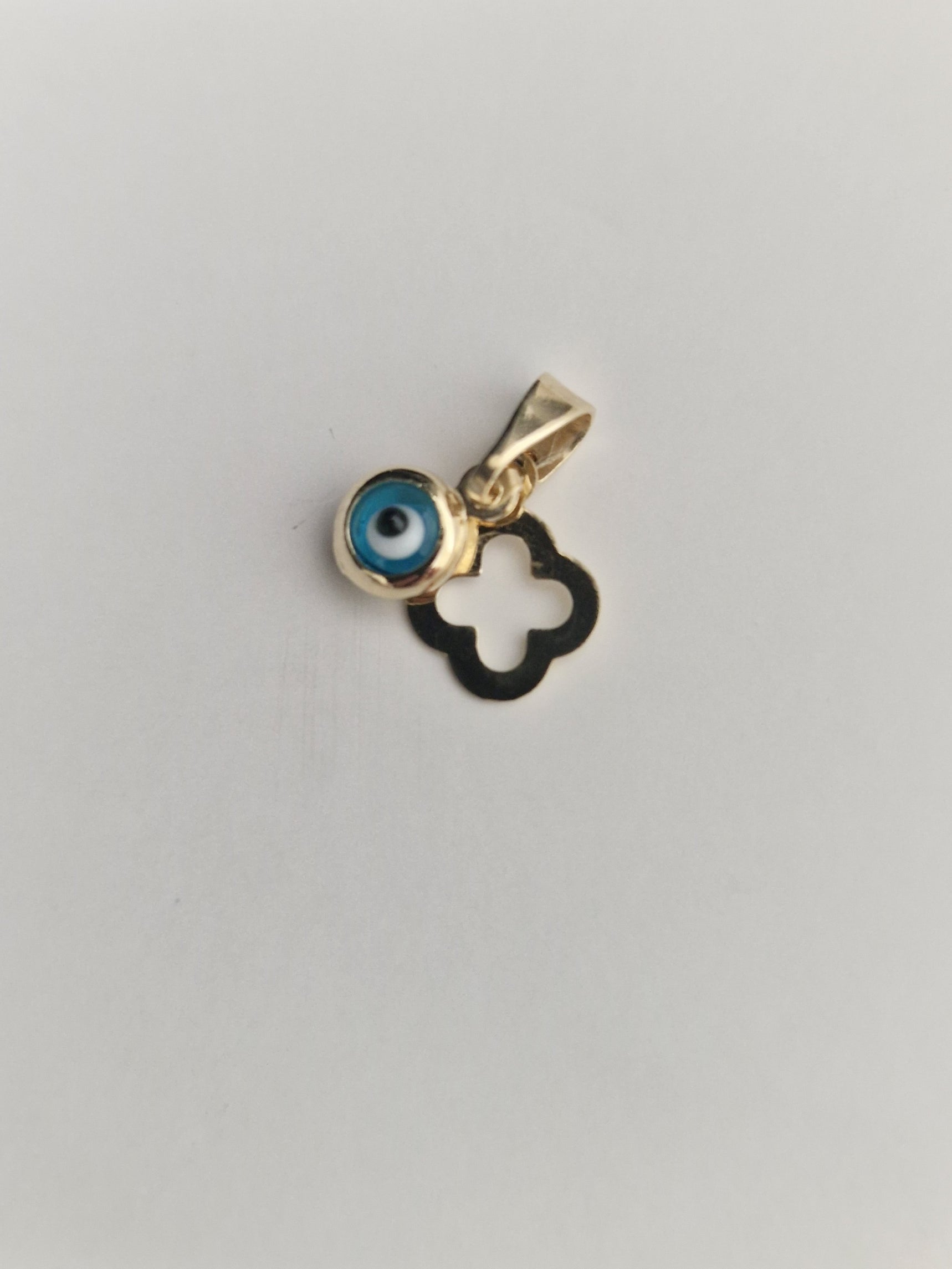 Religion Pendant Cross and Blue Evil Eye in Gold 18k