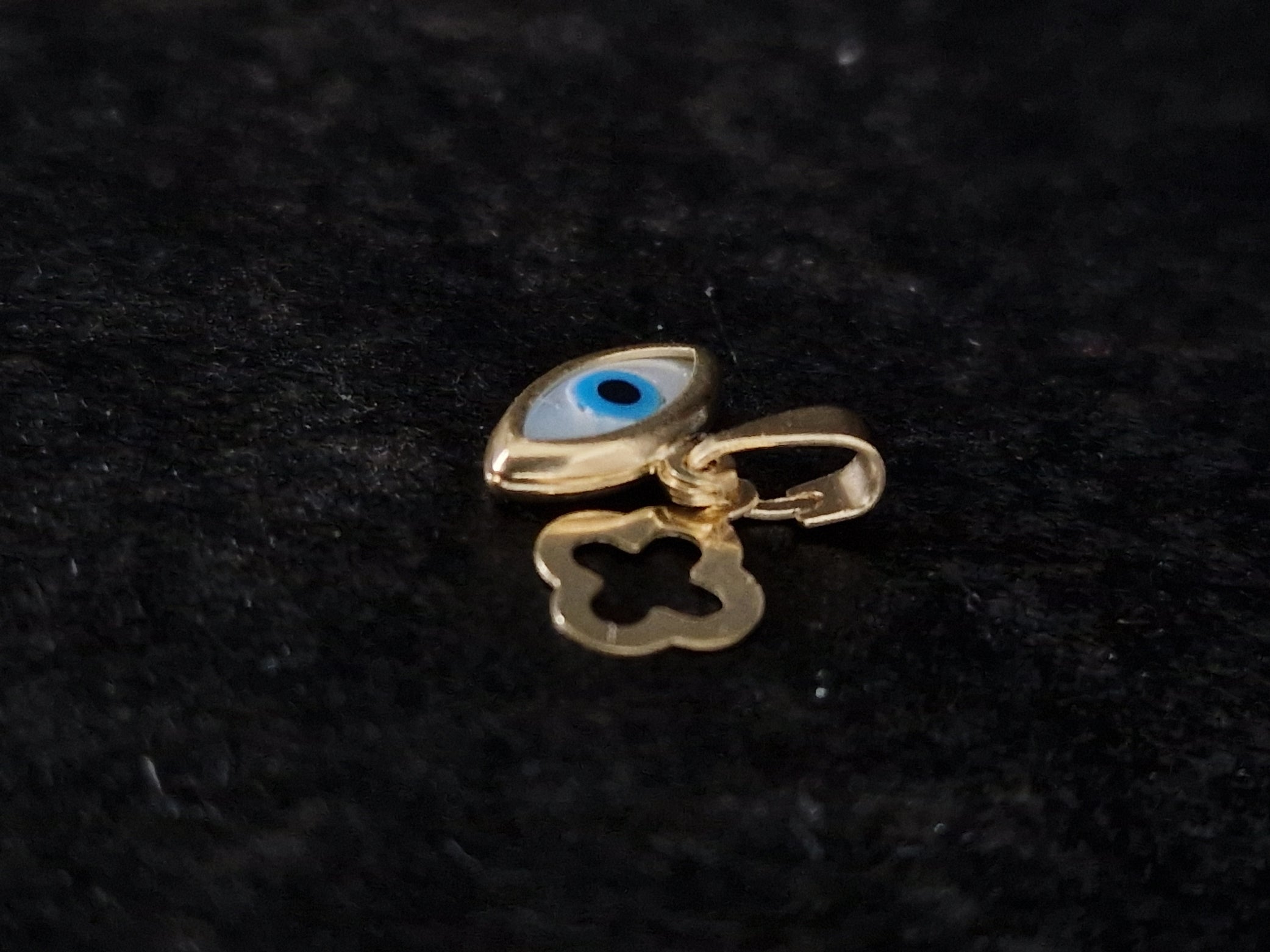 Religion Pendant Cross and Blue Evil Eye in Gold 18k