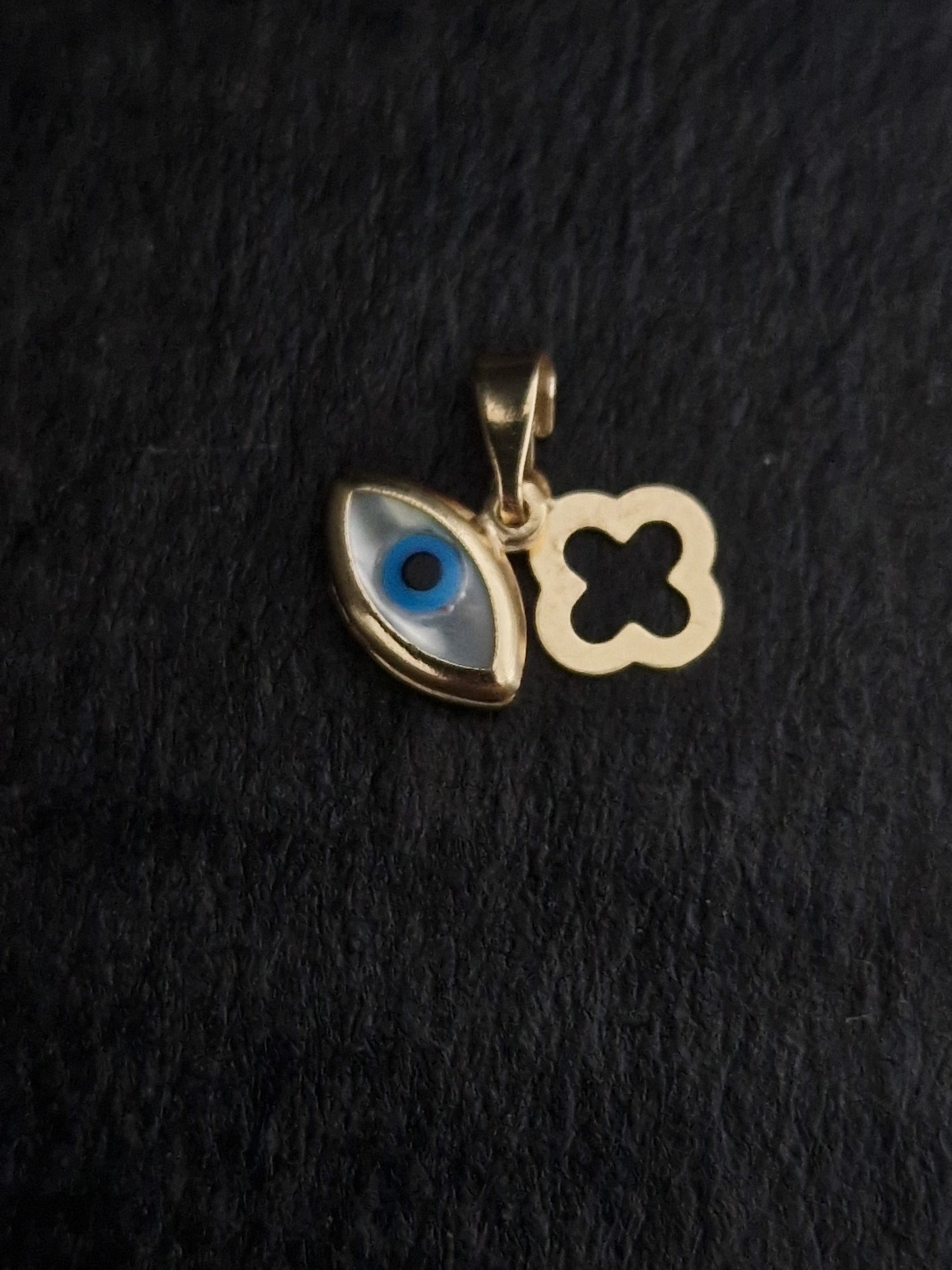 Religion Pendant Cross and Blue Evil Eye in Gold 18k