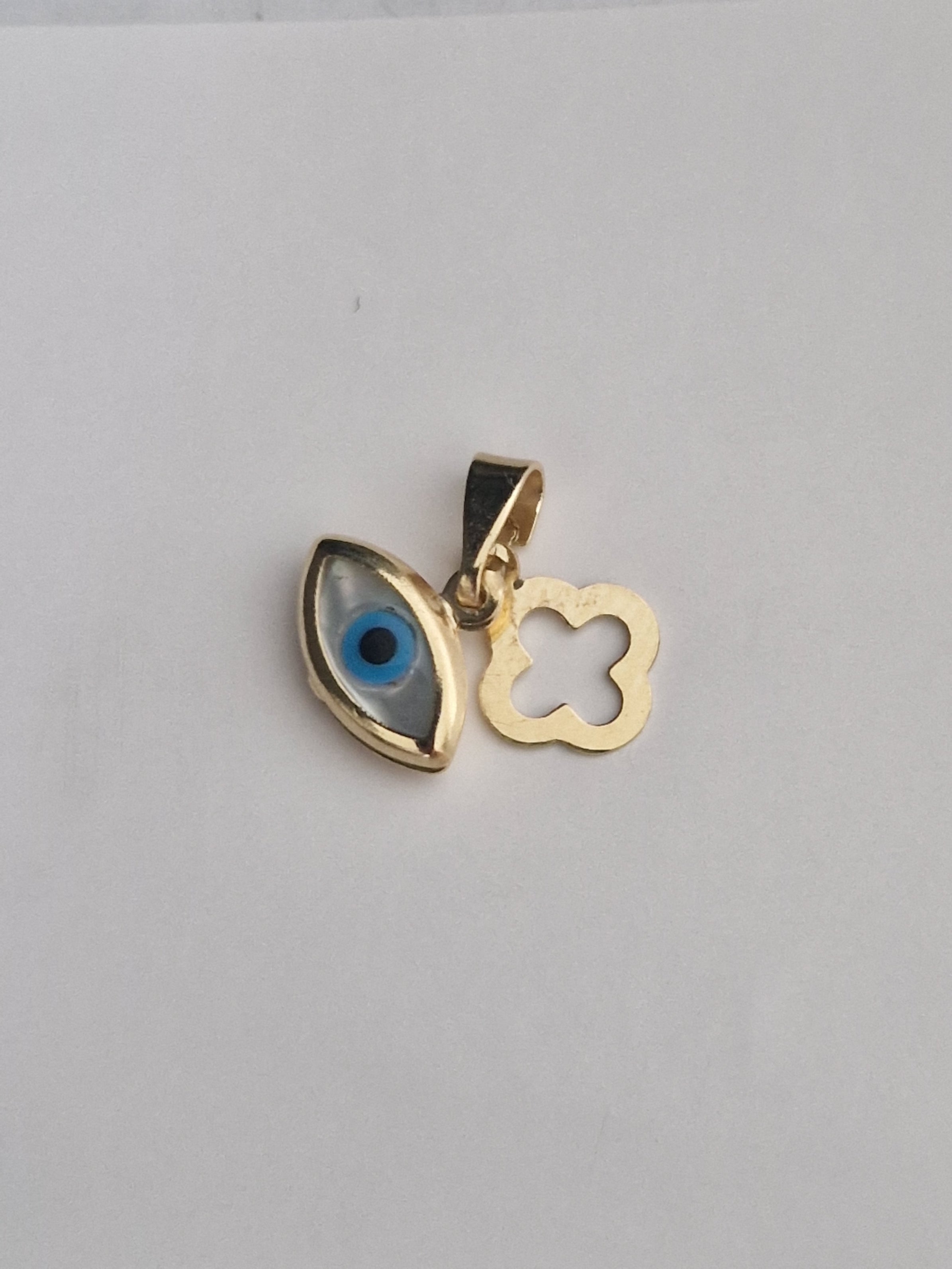 Religion Pendant Cross and Blue Evil Eye in Gold 18k