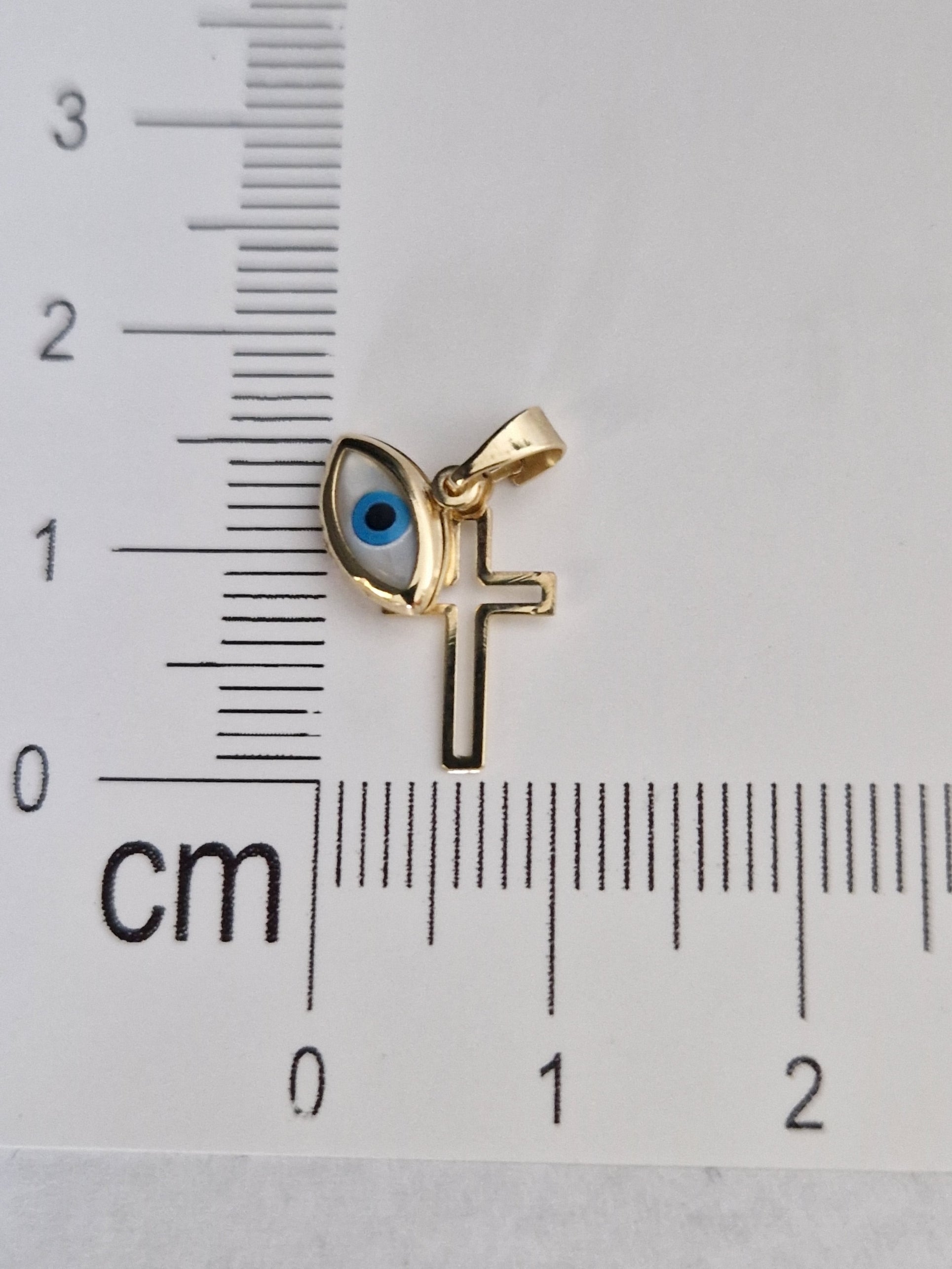 Religion Pendant Cross and Blue Evil Eye  in Gold 18k