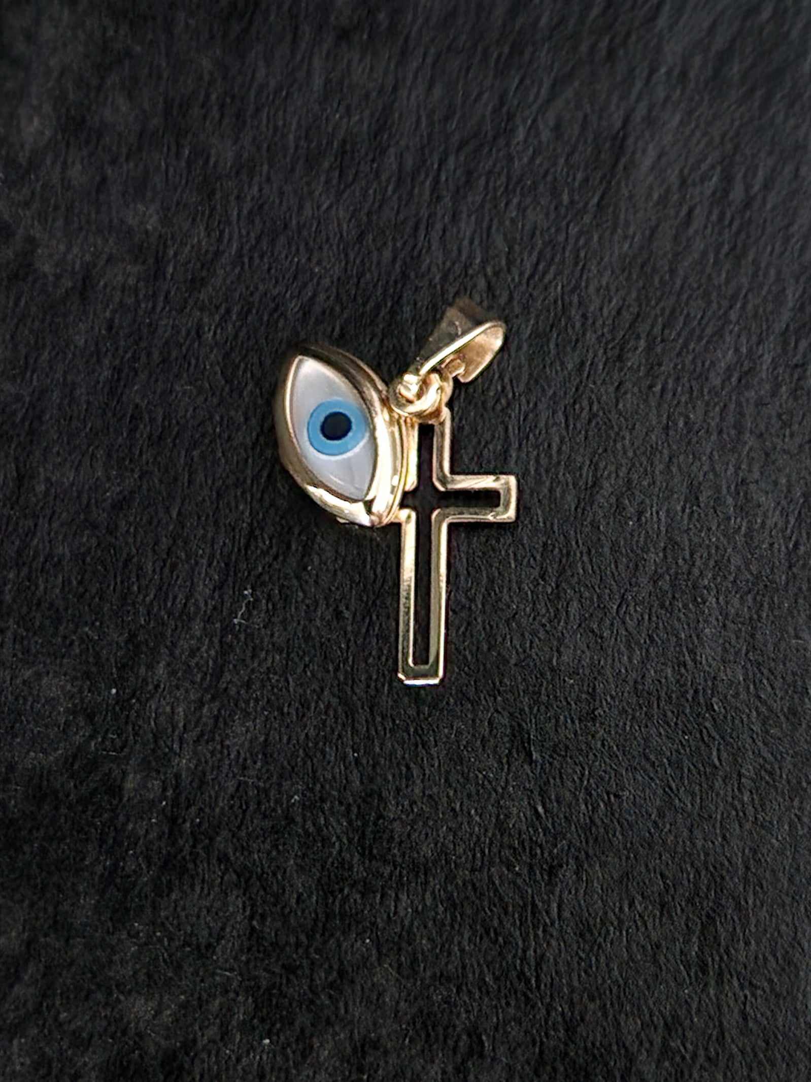 Religion Pendant Cross and Blue Evil Eye  in Gold 18k