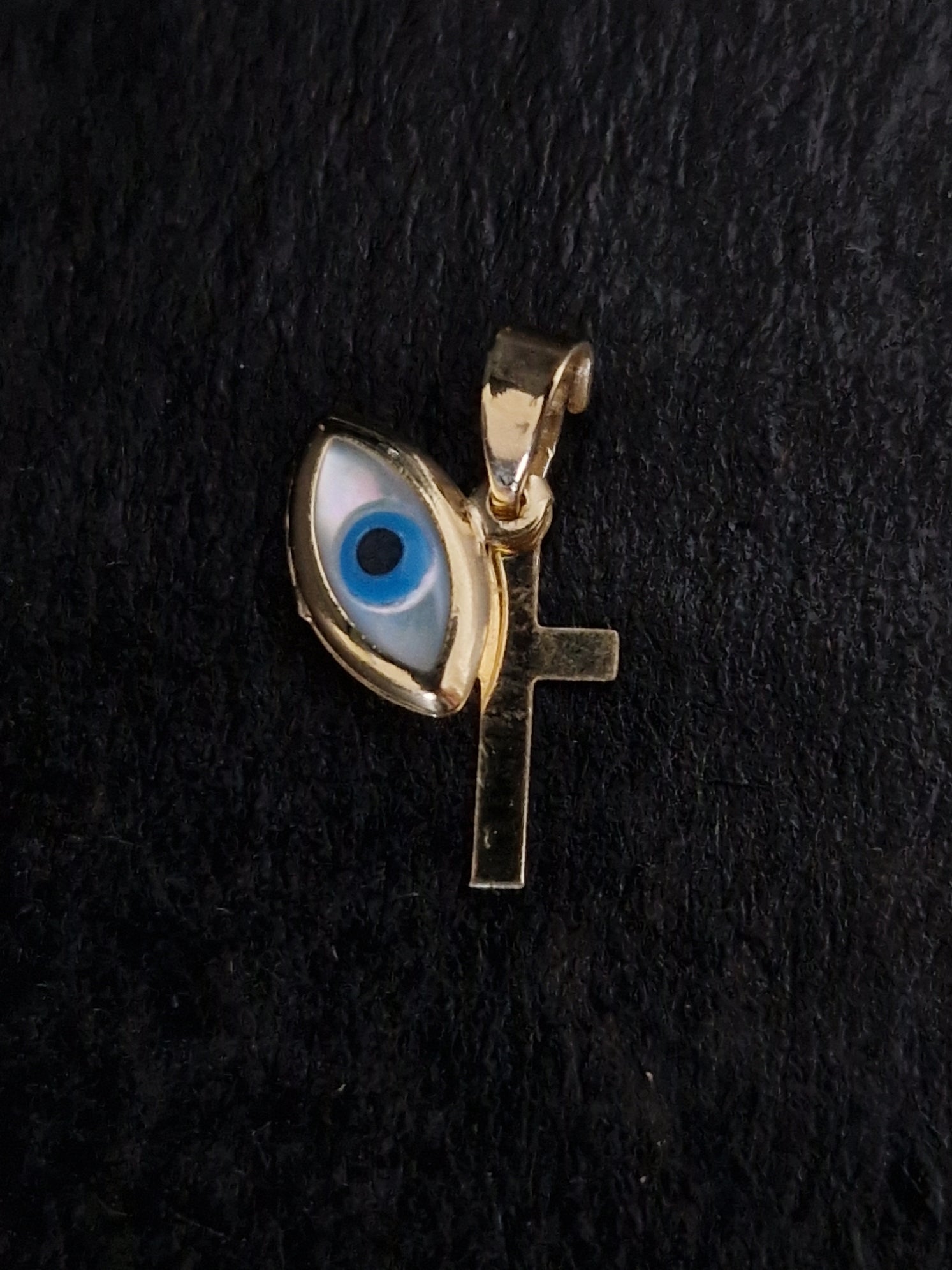 Religion Pendant Cross and Blue Evil Eye in Gold 18k