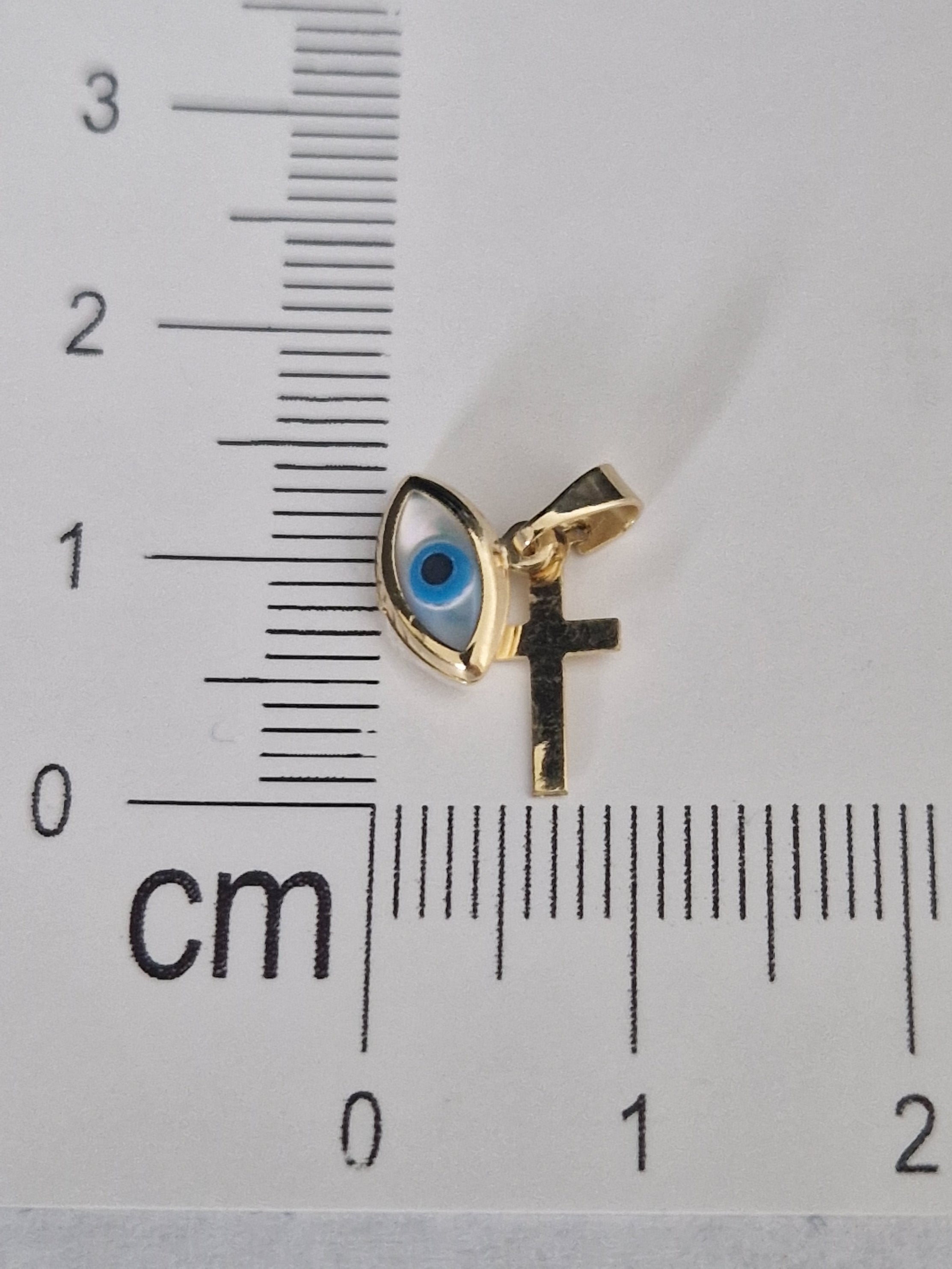 Religion Pendant Cross and Blue Evil Eye in Gold 18k