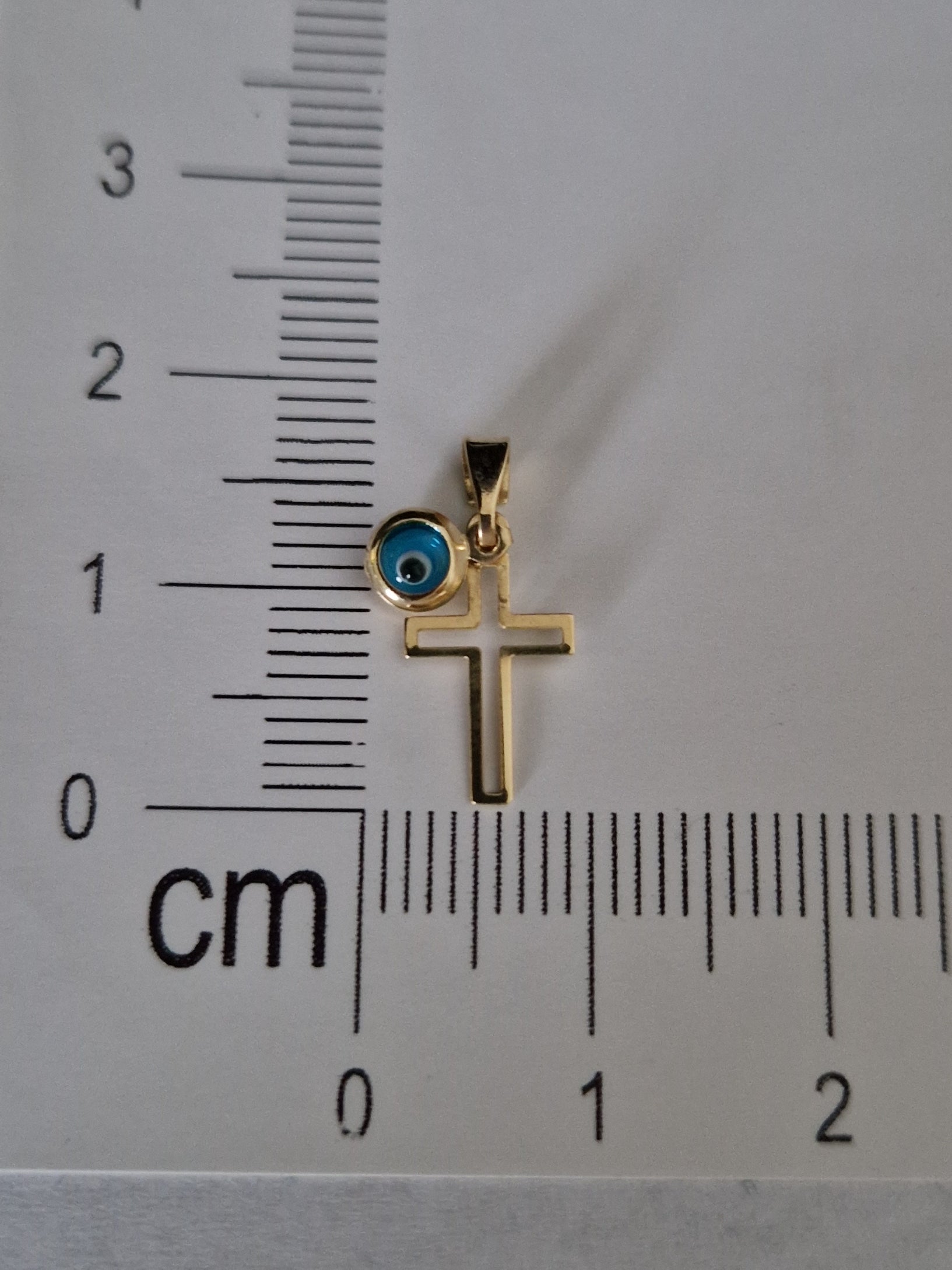 Religion Pendant Cross and Blue Evil Eye  in Gold 18k