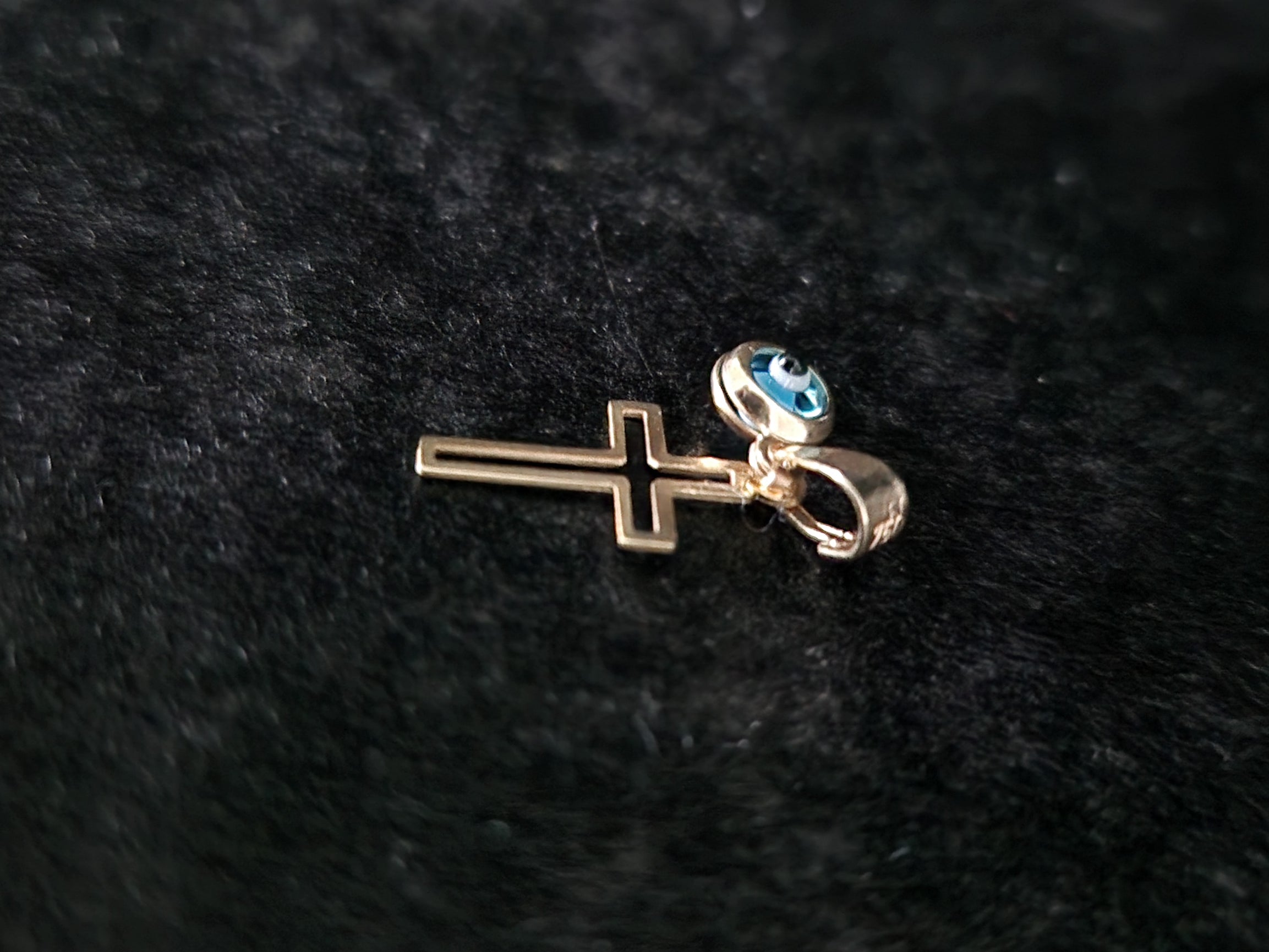 Religion Pendant Cross and Blue Evil Eye  in Gold 18k