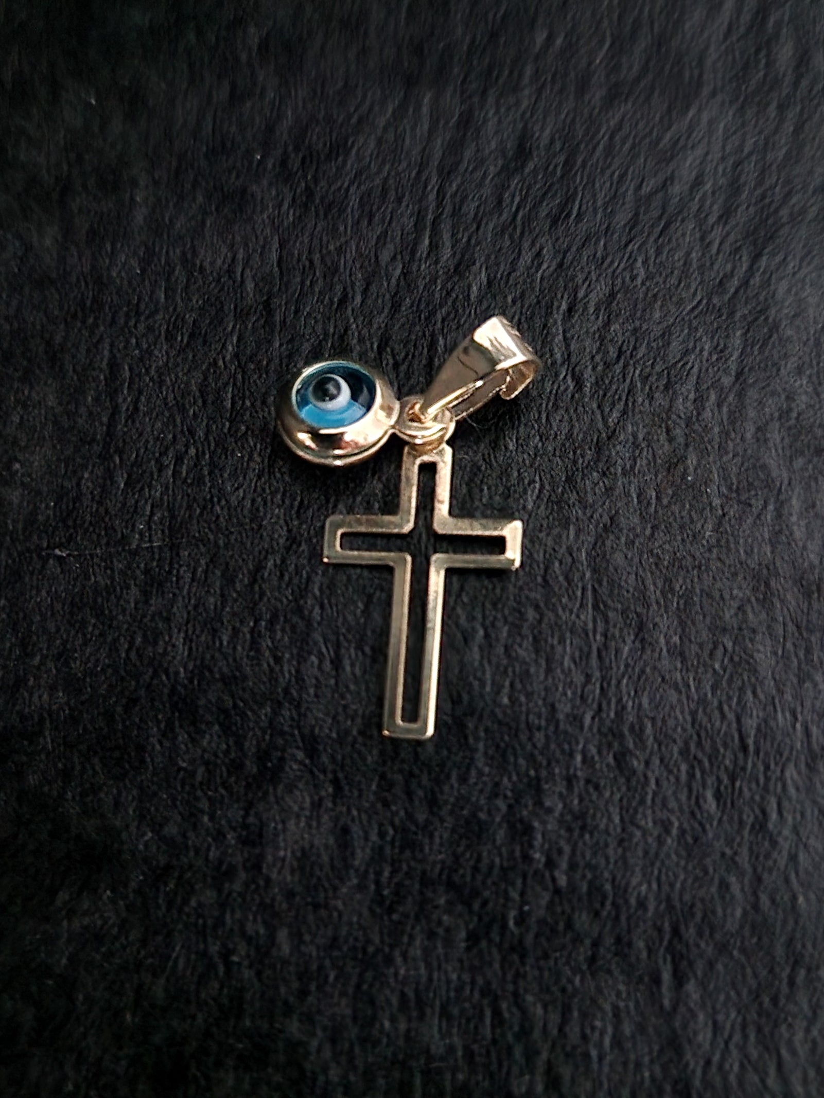 Religion Pendant Cross and Blue Evil Eye  in Gold 18k