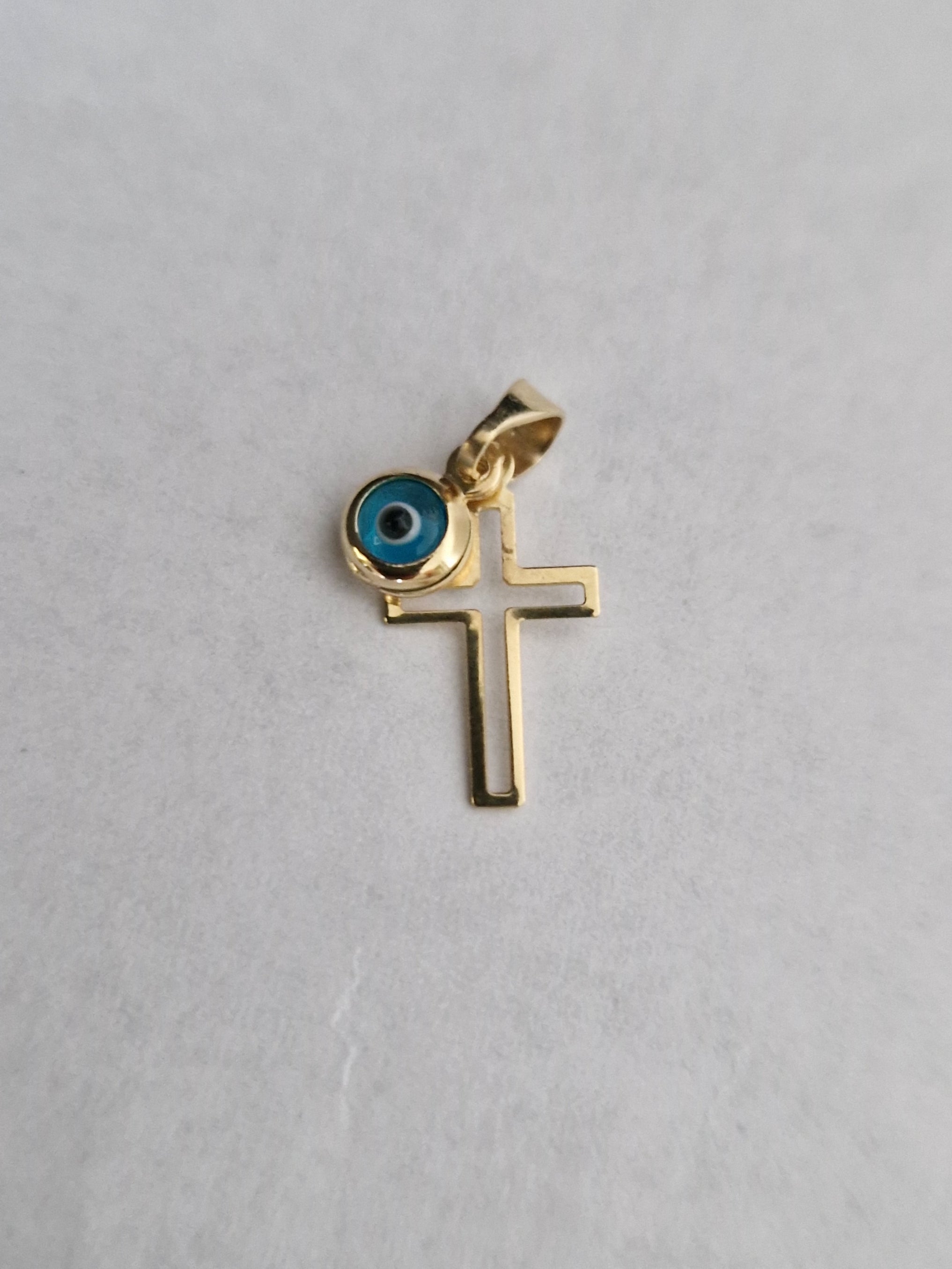 Religion Pendant Cross and Blue Evil Eye  in Gold 18k