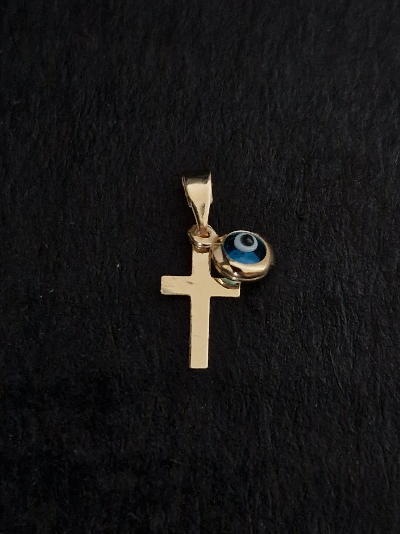 Religion Pendant Cross and Blue Evil Eye in Gold 18k