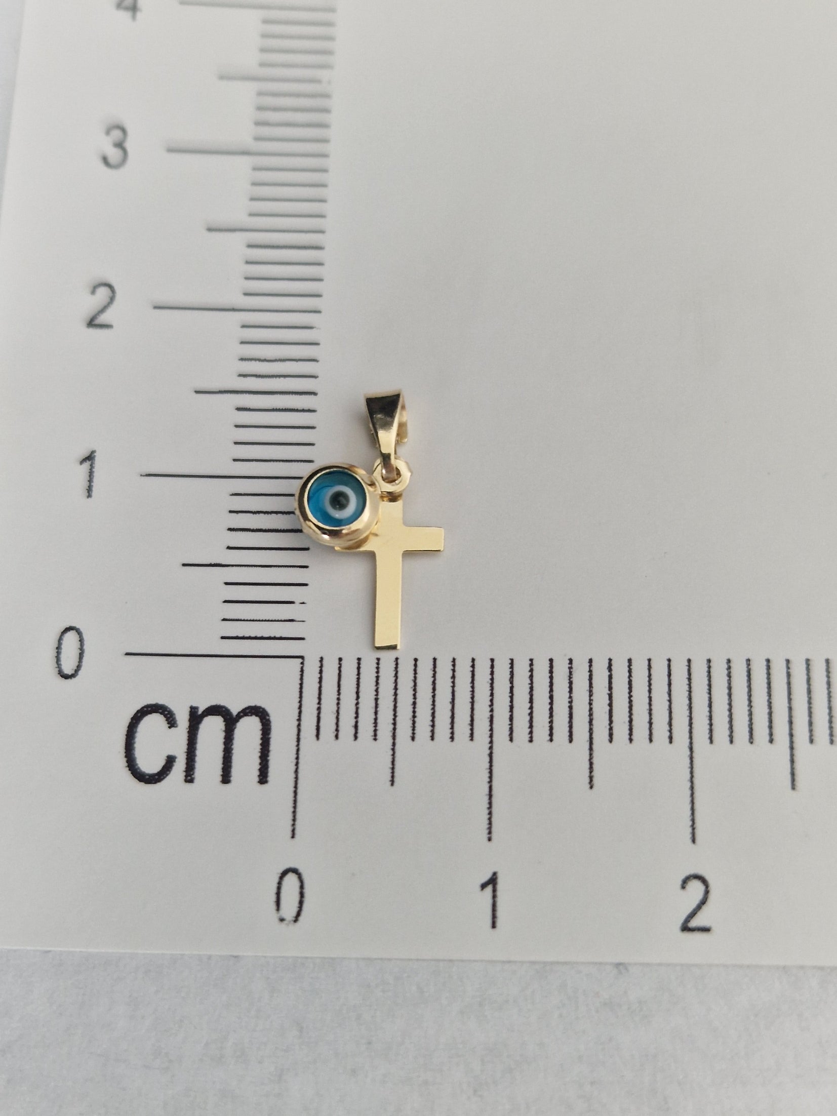 Religion Pendant Cross and Blue Evil Eye in Gold 18k