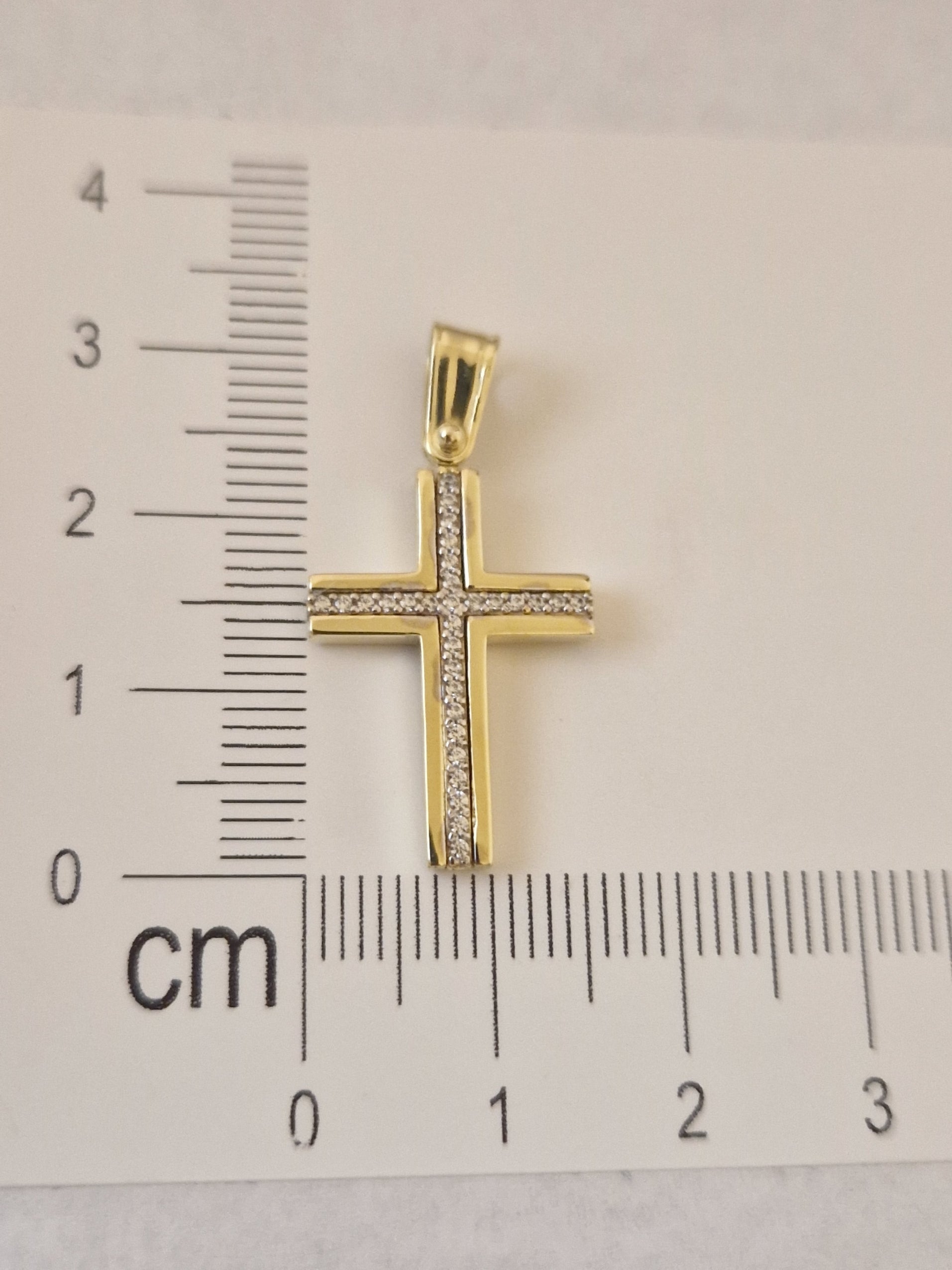 Pendant Cross with White Cubic Zirconia in Gold 18k