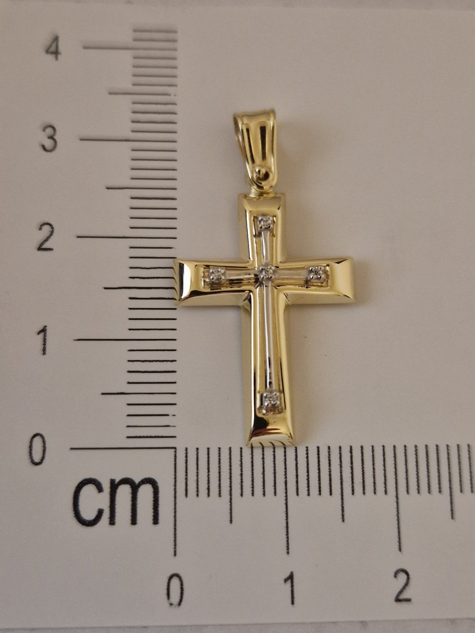 Pendant Cross with White Cubic Zirconia in Gold 18k