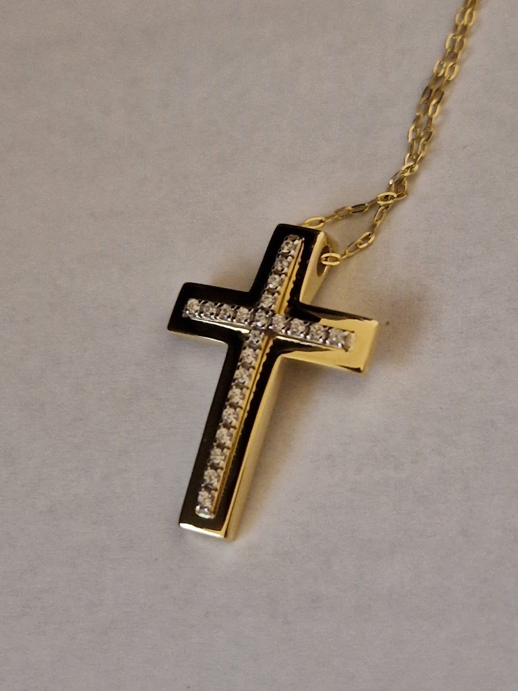 Necklace Pendant Cross with White Cubic Zirconia in Gold 18k