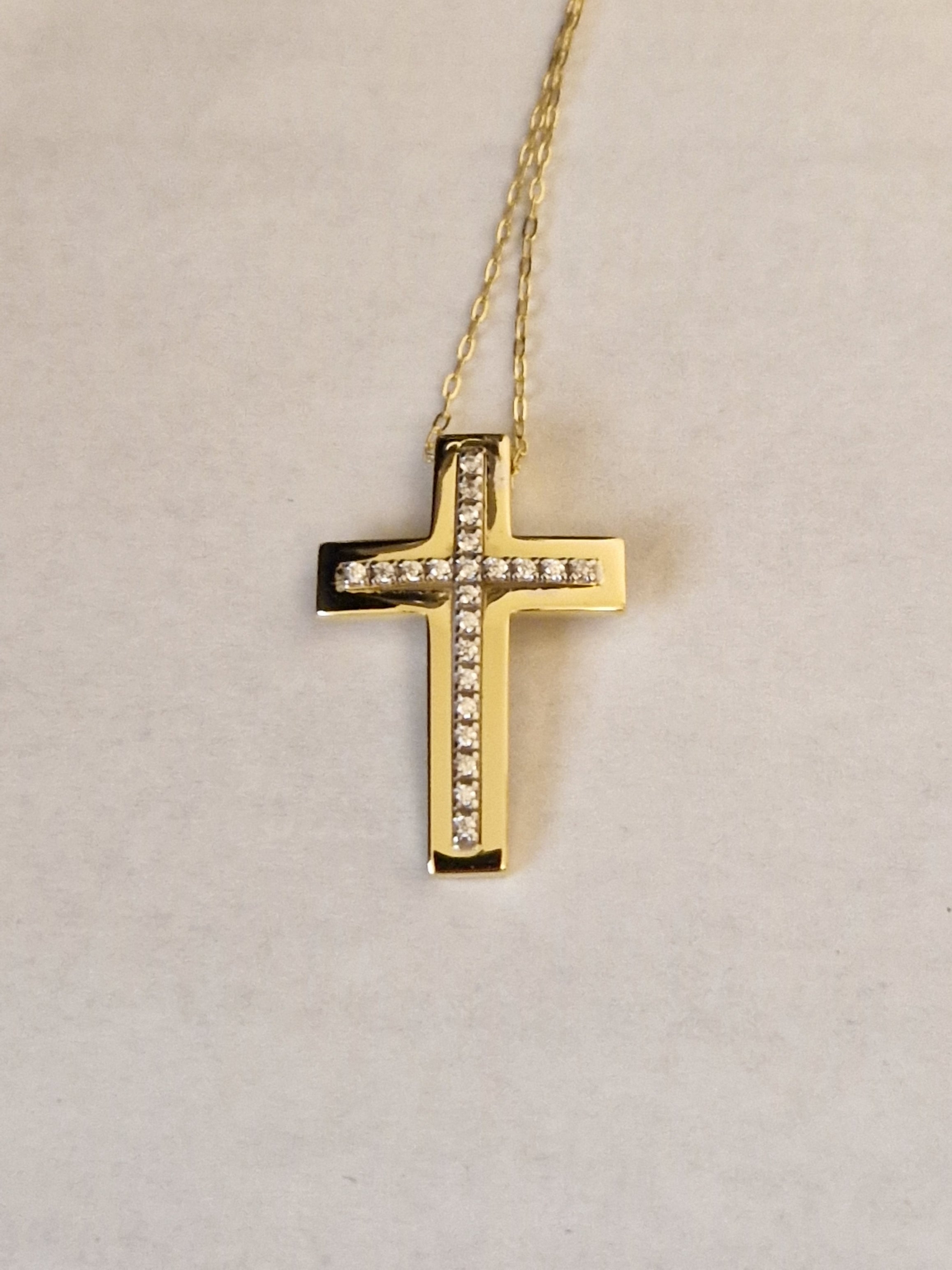 Necklace Pendant Cross with White Cubic Zirconia in Gold 18k