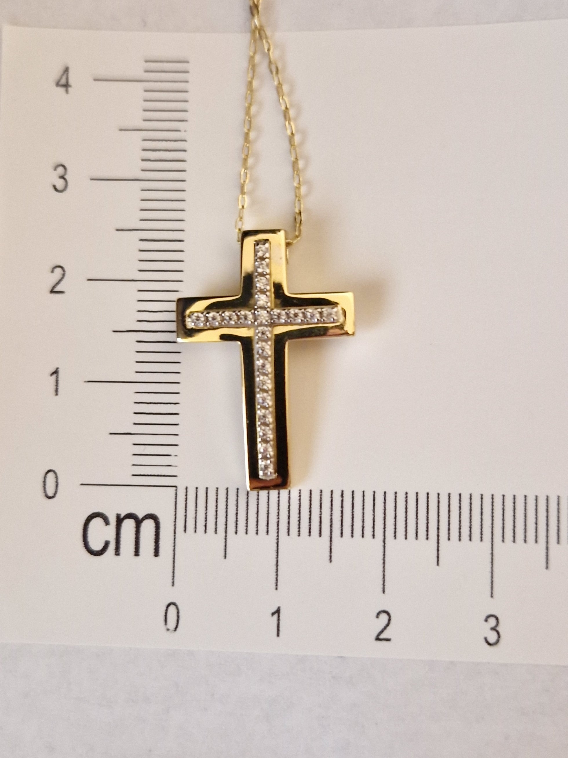 Necklace Pendant Cross with White Cubic Zirconia in Gold 18k