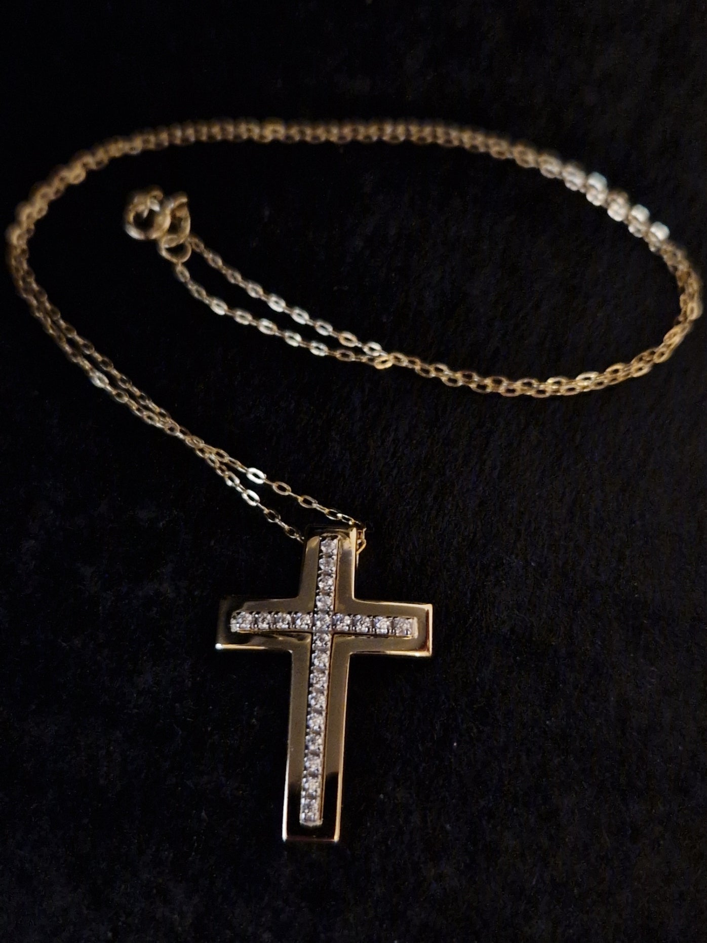 Necklace Pendant Cross with White Cubic Zirconia in Gold 18k