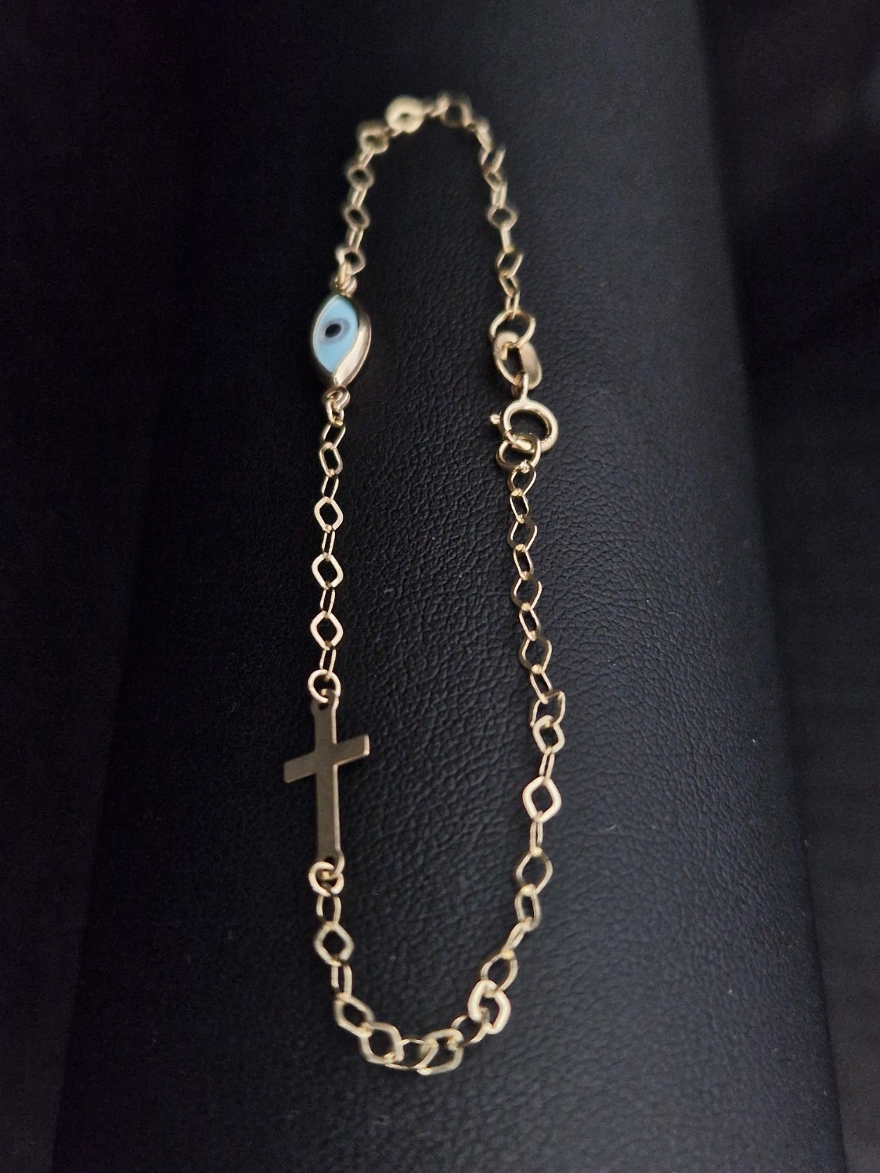 Bracelet Blue Evil Eye and Cross in Gold 18k