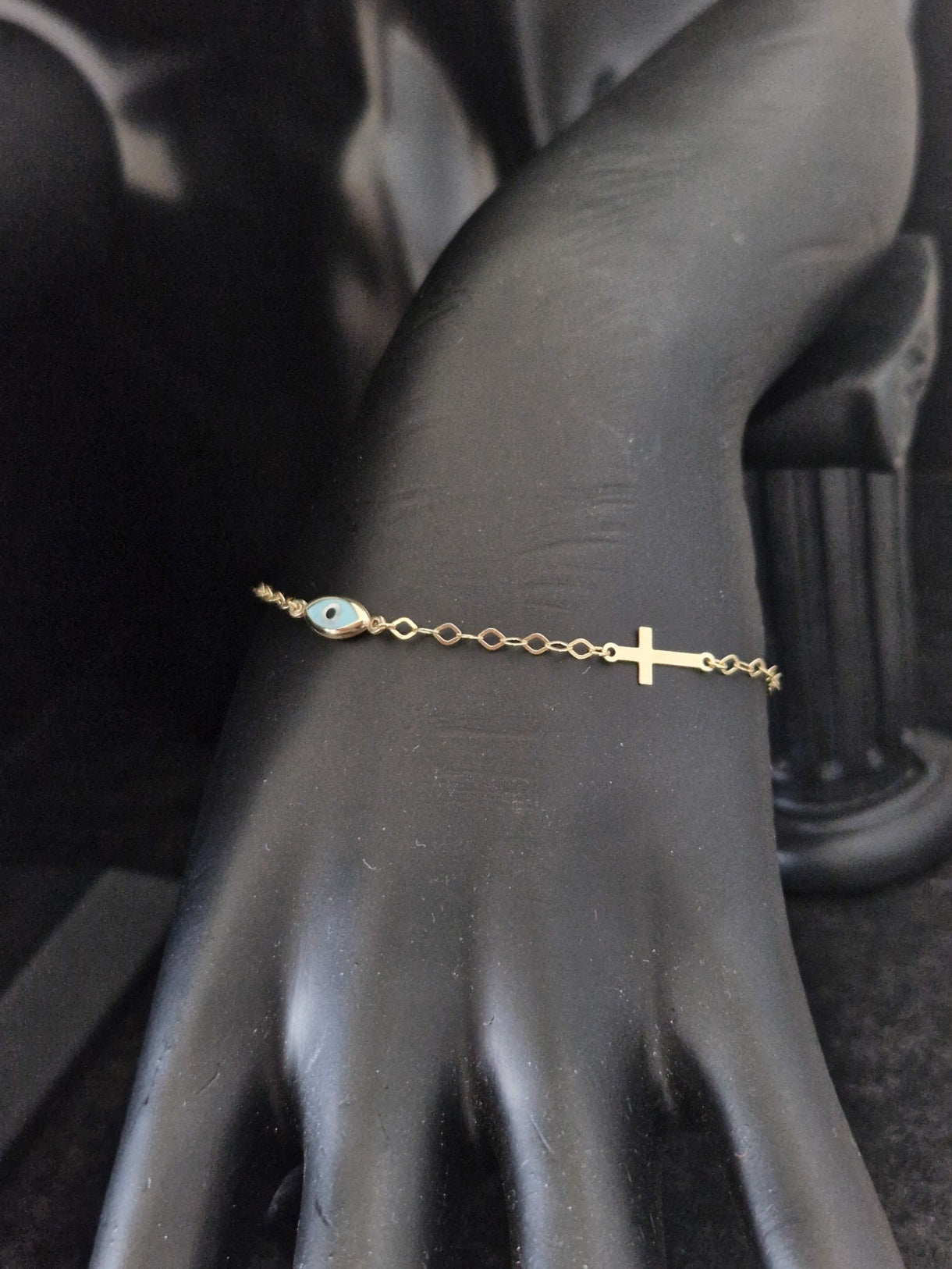 Bracelet Blue Evil Eye and Cross in Gold 18k