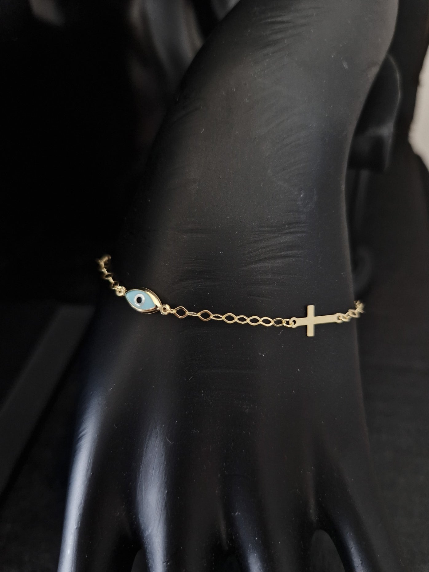 Bracelet Blue Evil Eye and Cross in Gold 18k