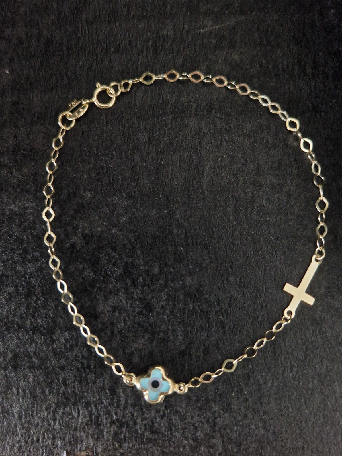 Bracelet Blue Evil Eye and Cross in Gold 18k