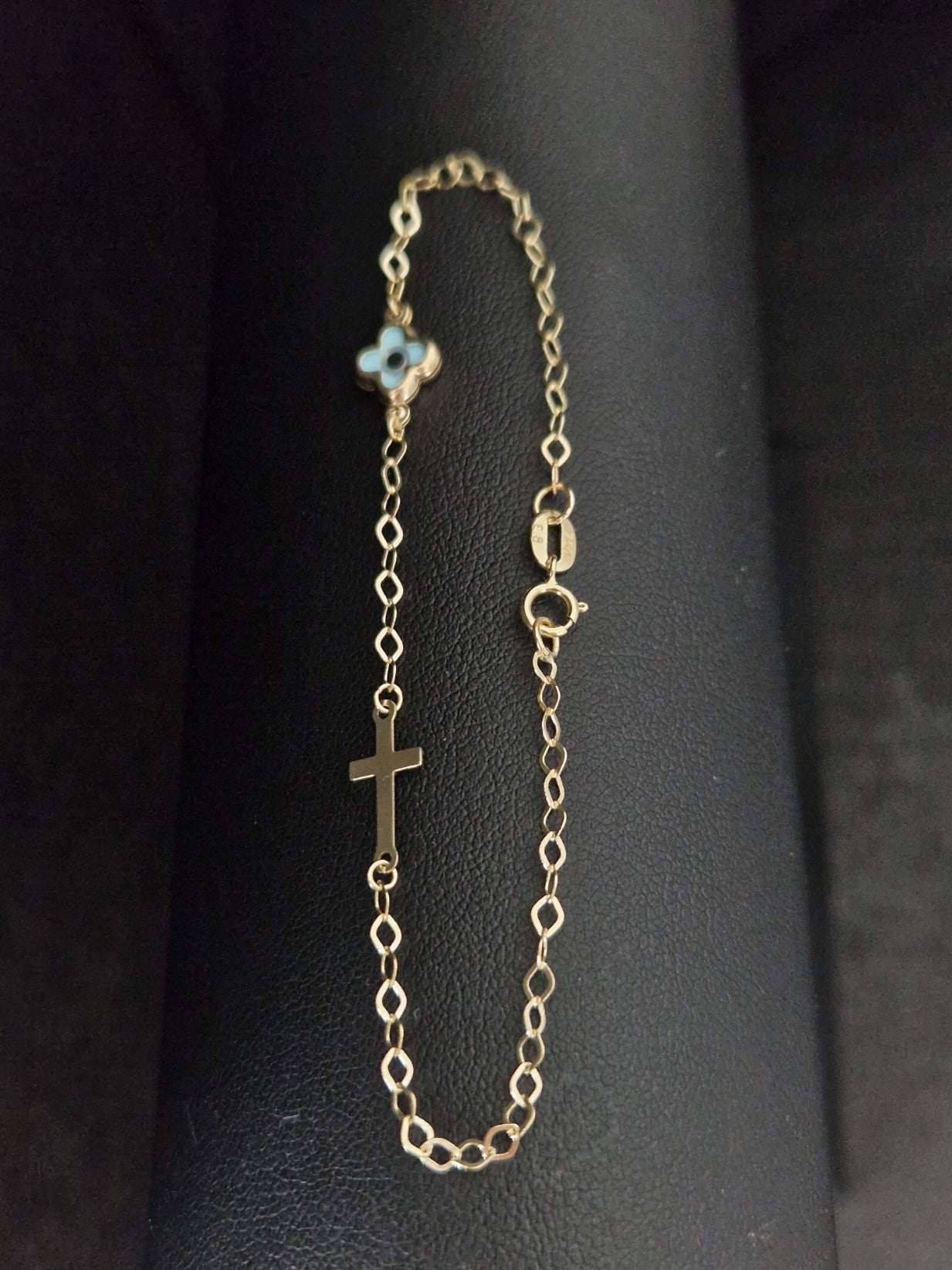 Bracelet Blue Evil Eye and Cross in Gold 18k