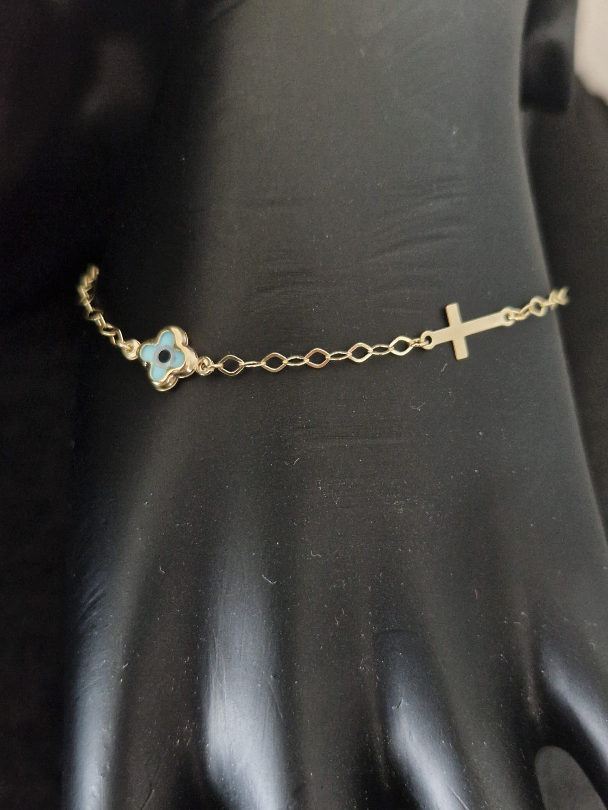 Bracelet Blue Evil Eye and Cross in Gold 18k