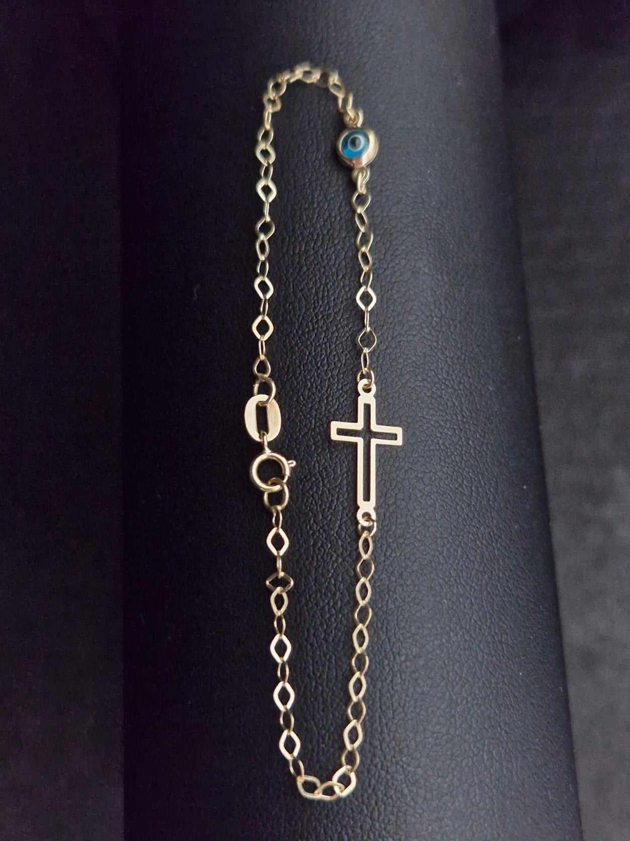 Bracelet Blue Evil Eye and Cross in Gold 18k