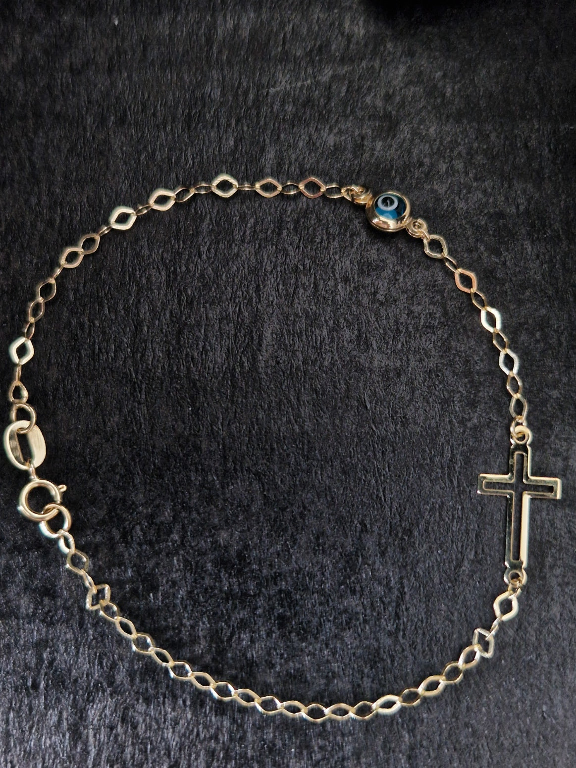 Bracelet Blue Evil Eye and Cross in Gold 18k