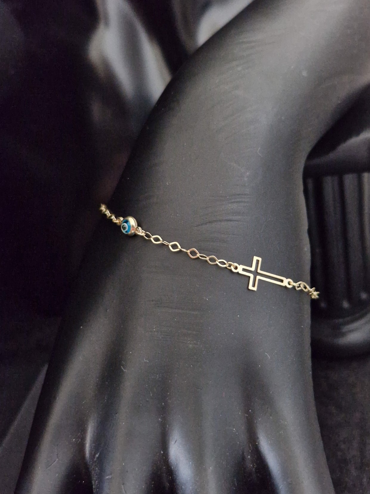 Bracelet Blue Evil Eye and Cross in Gold 18k