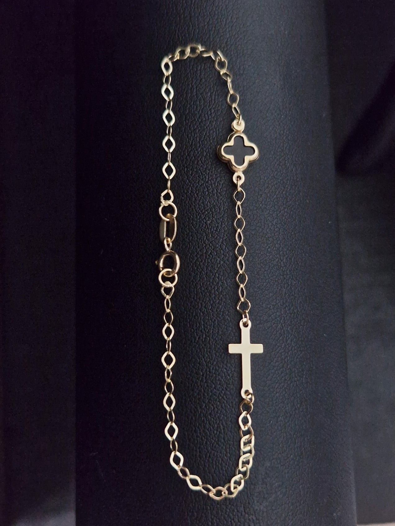 Bracelet Black Four Clover Leaf and Cross in Gold 18k