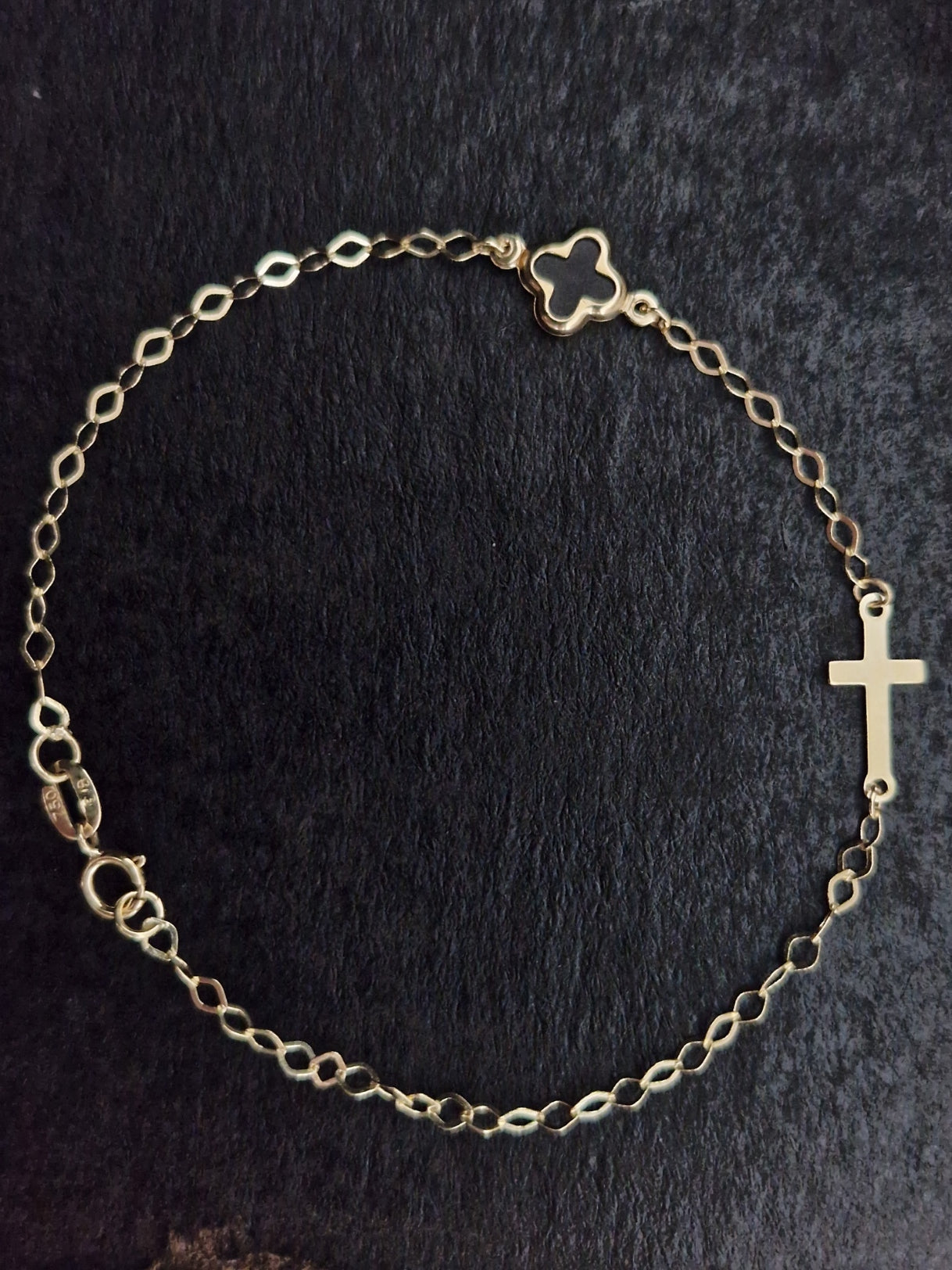 Bracelet Black Four Clover Leaf and Cross in Gold 18k