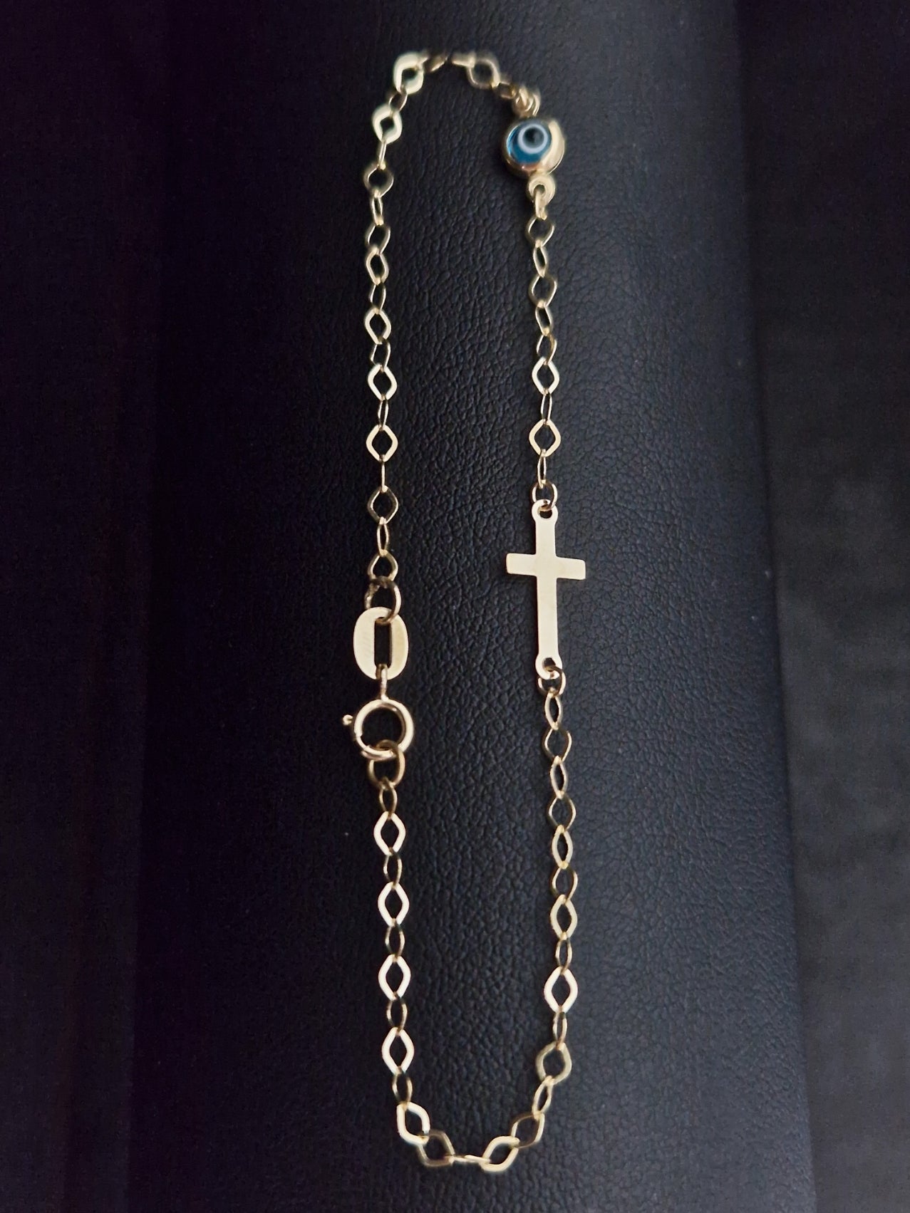 Bracelet Blue Evil Eye and Cross in Gold 18k