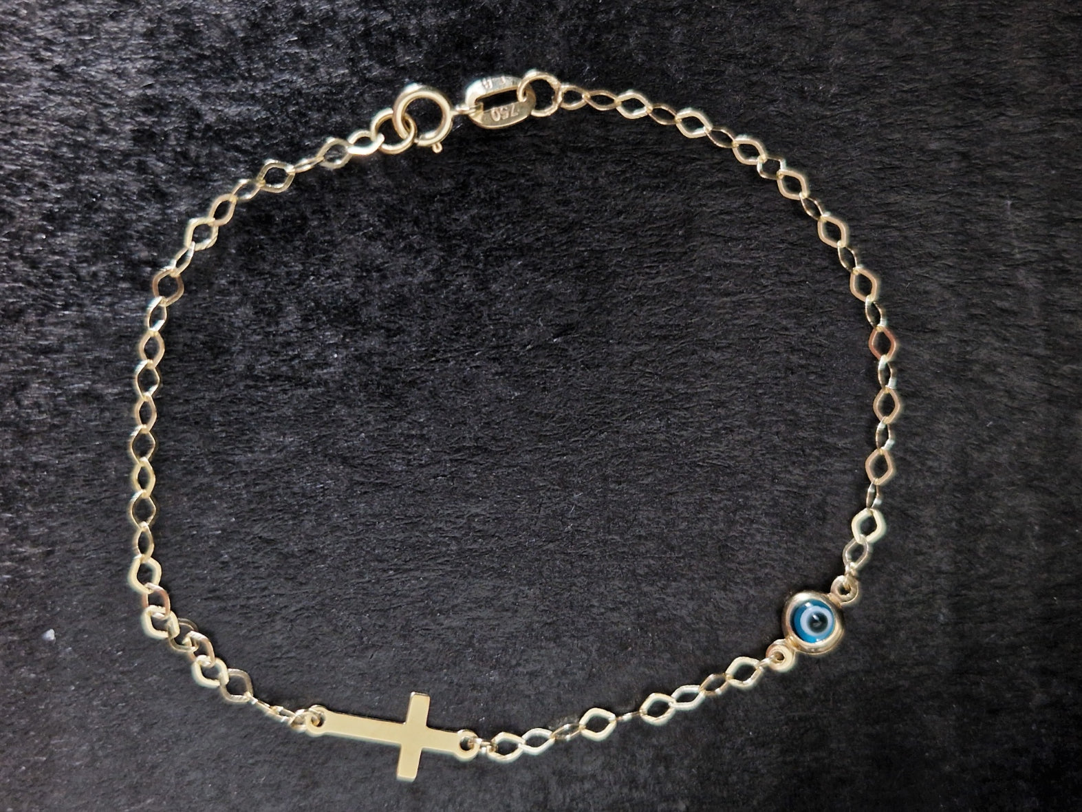 Bracelet Blue Evil Eye and Cross in Gold 18k