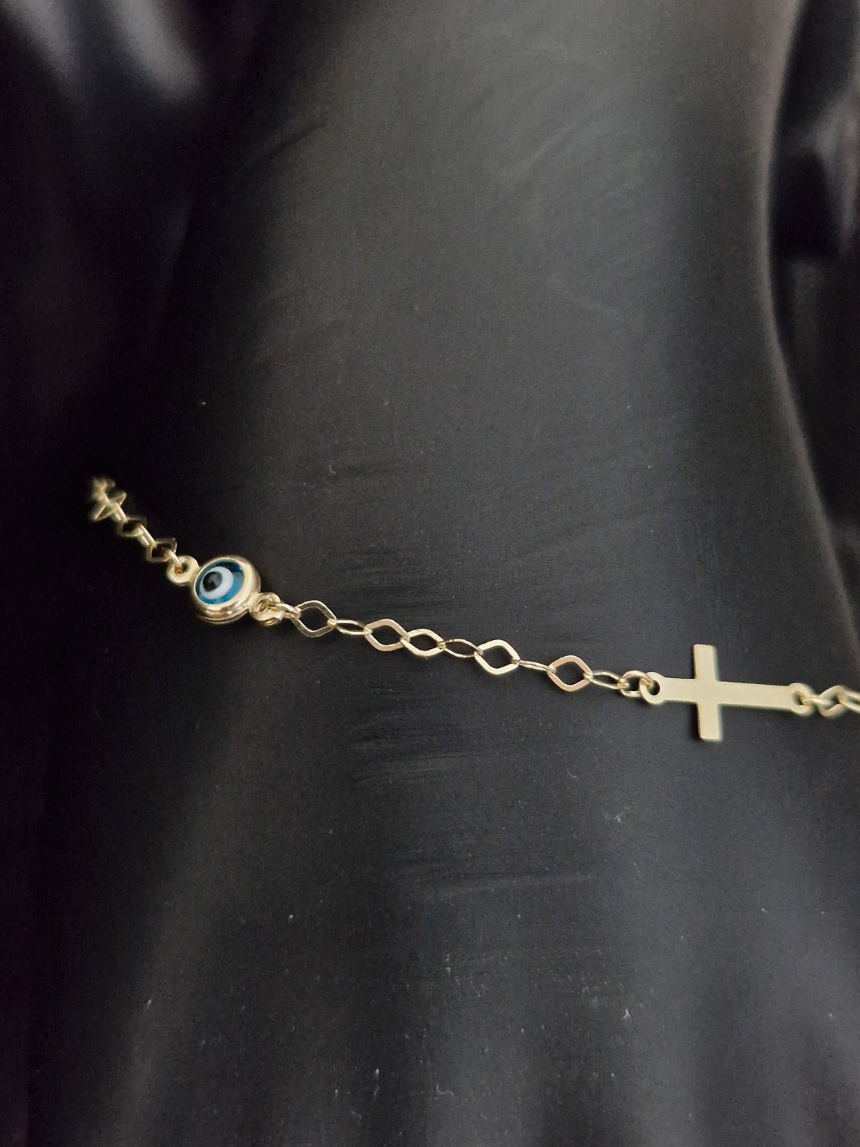 Bracelet Blue Evil Eye and Cross in Gold 18k