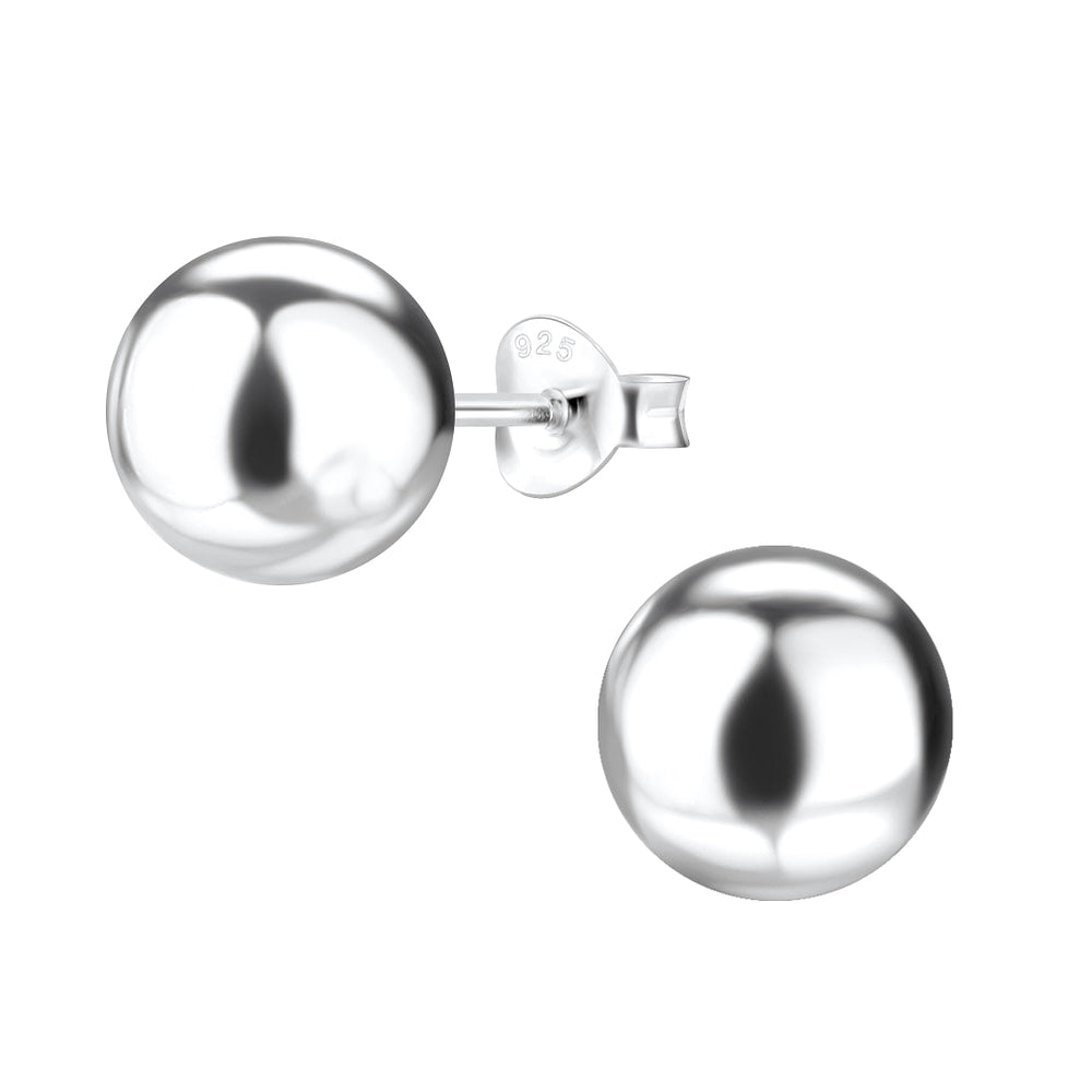 9mm Silver Ball Stud Earrings