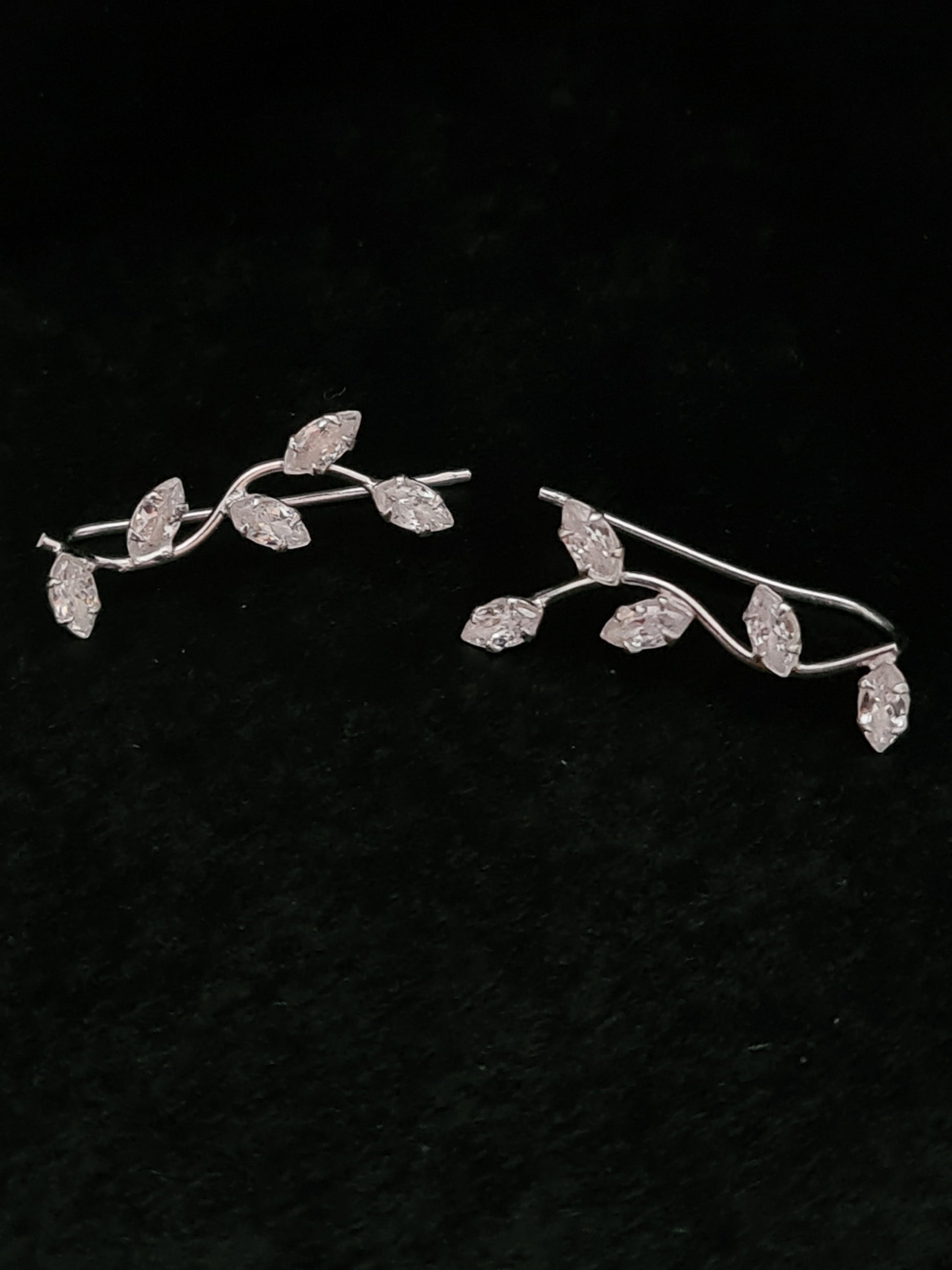 Silver Branch Cubic Zirconia Ear Climbers