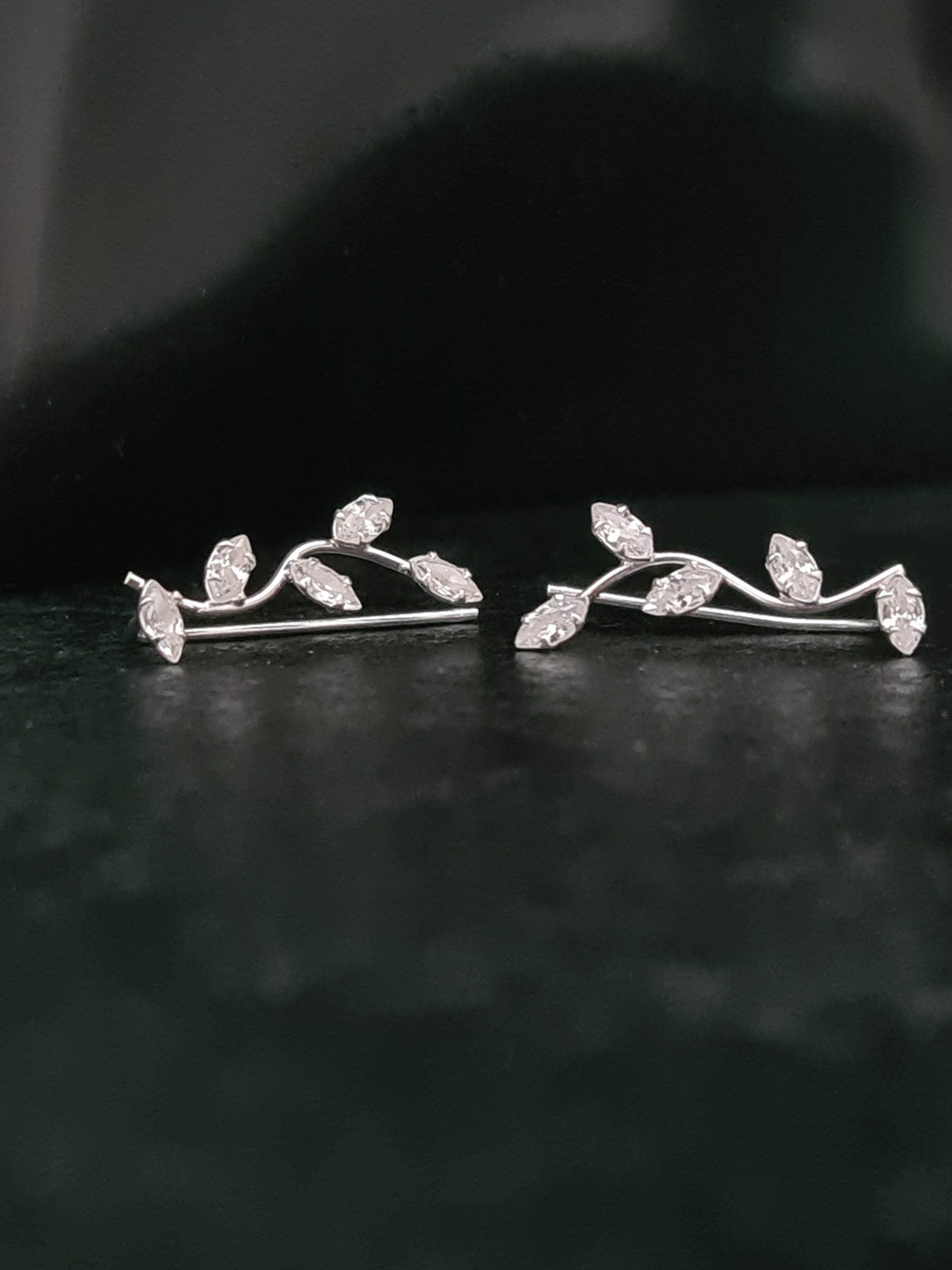 Silver Branch Cubic Zirconia Ear Climbers