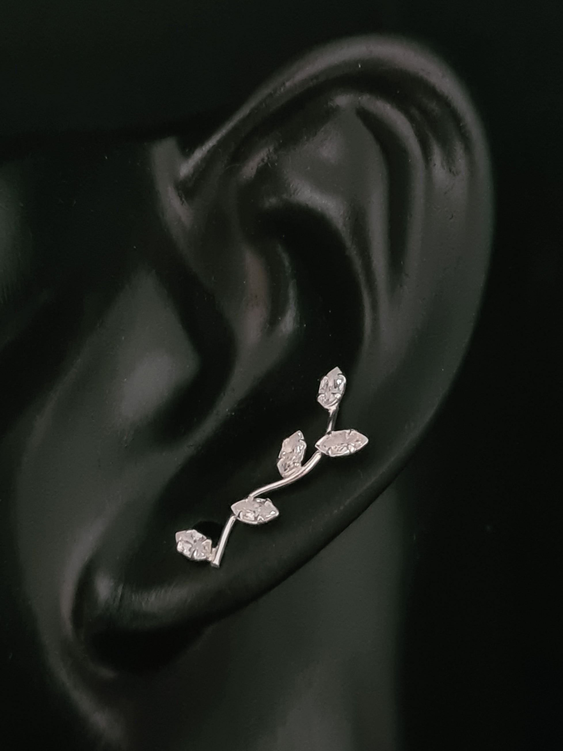 Silver Branch Cubic Zirconia Ear Climbers